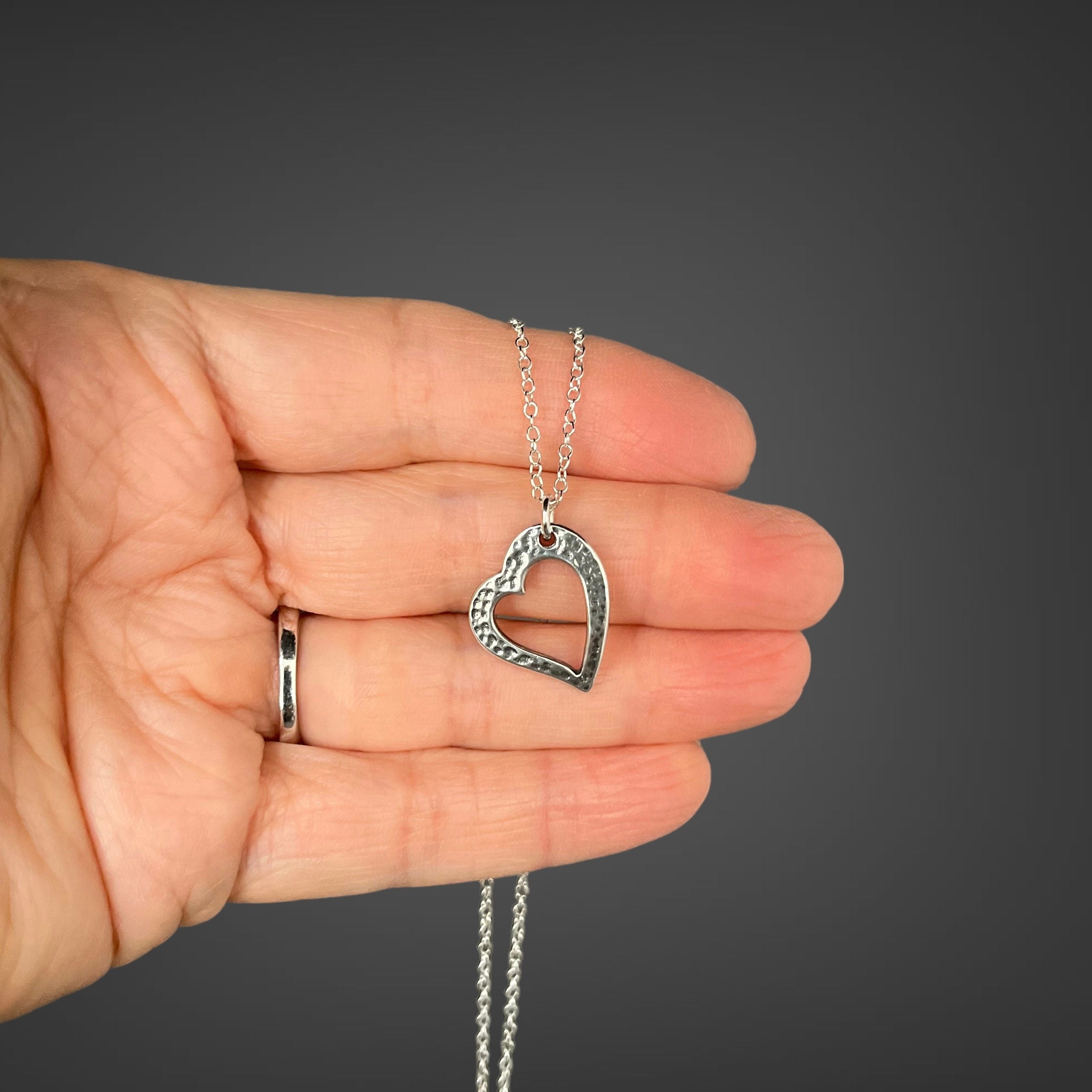 Bali Sterling Silver Hammered Open Heart Charm Necklace