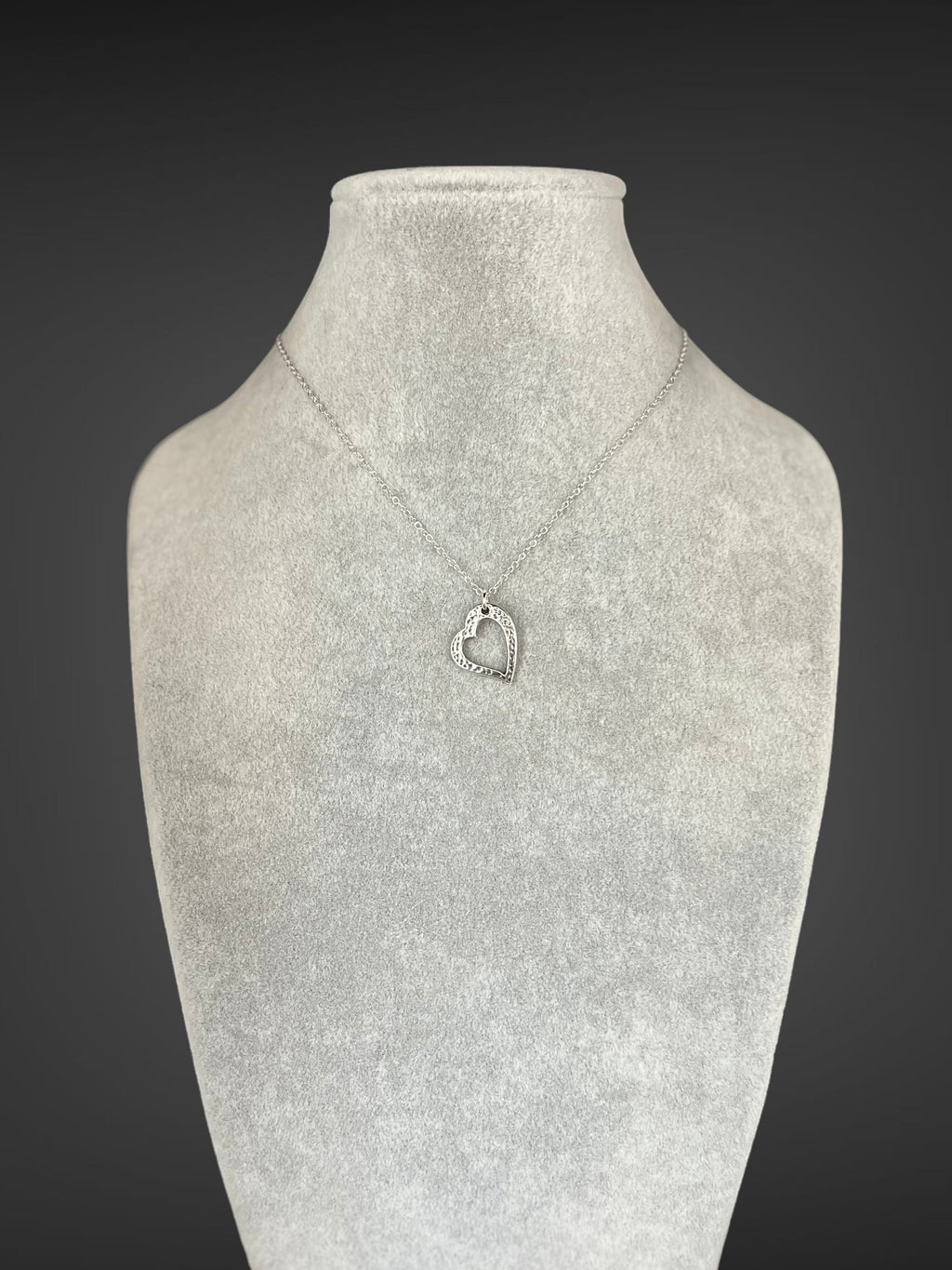 Bali Sterling Silver Hammered Open Heart Charm Necklace