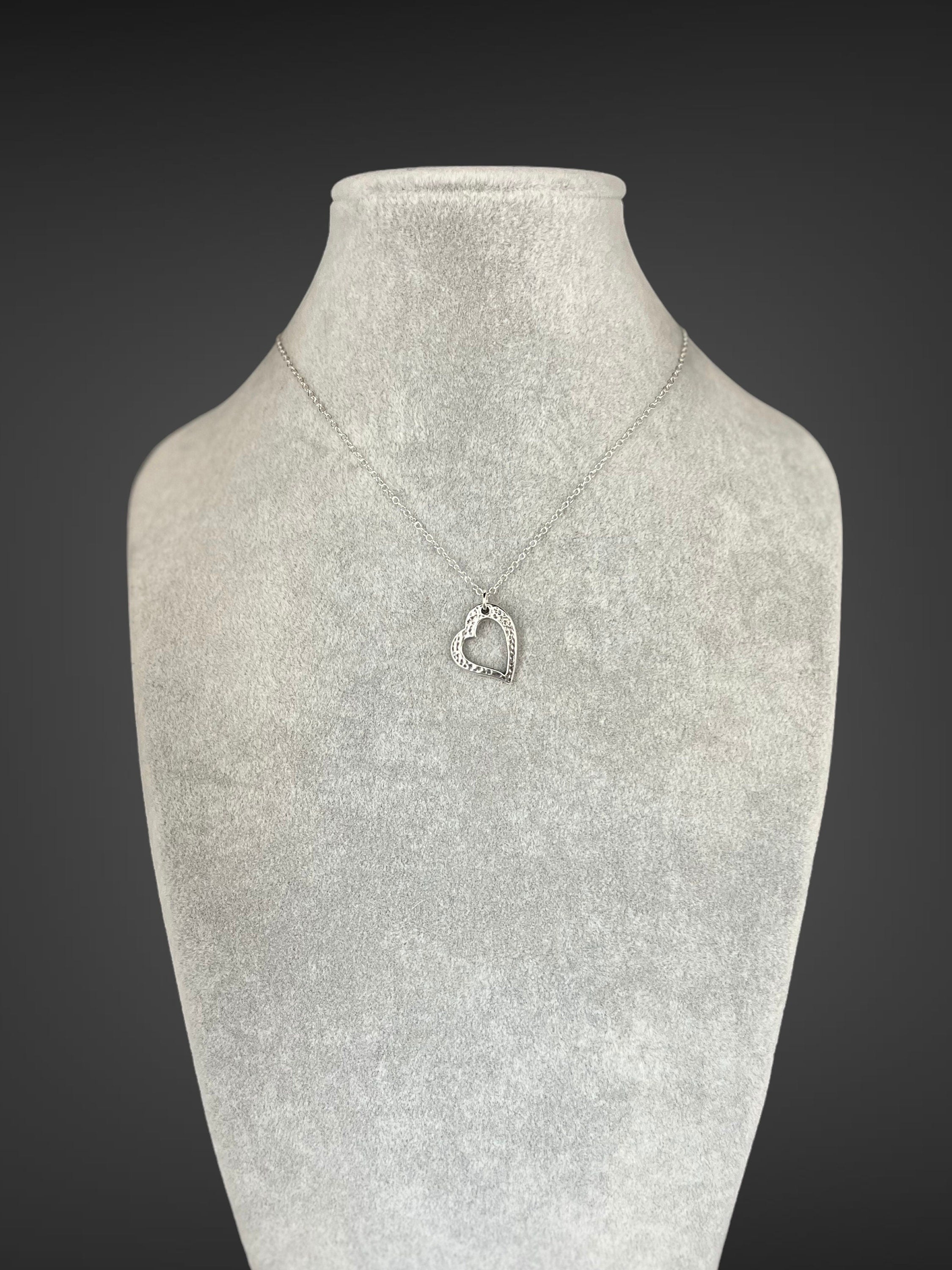 Bali Sterling Silver Hammered Open Heart Charm Necklace