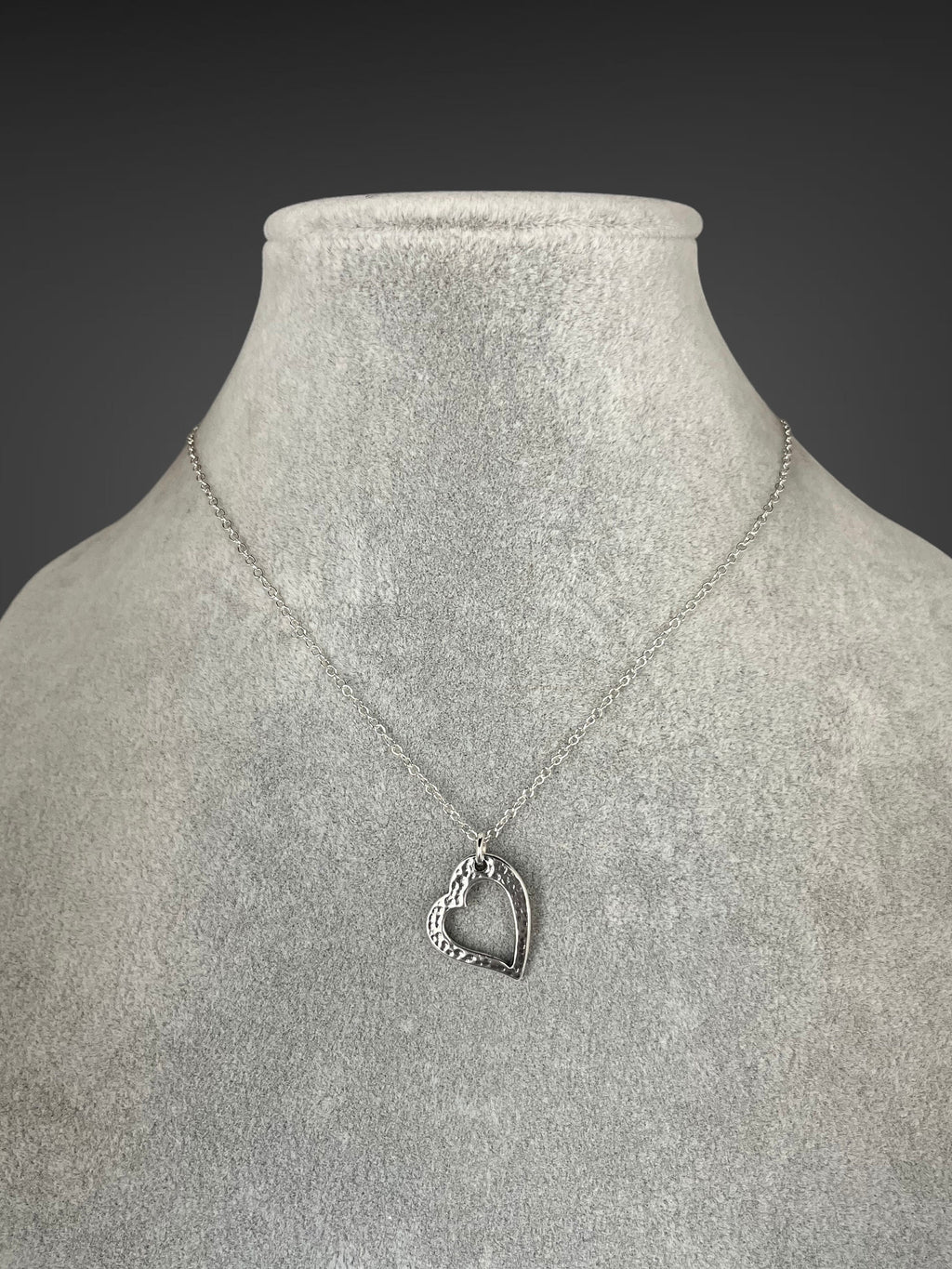 Bali Sterling Silver Hammered Open Heart Charm Necklace