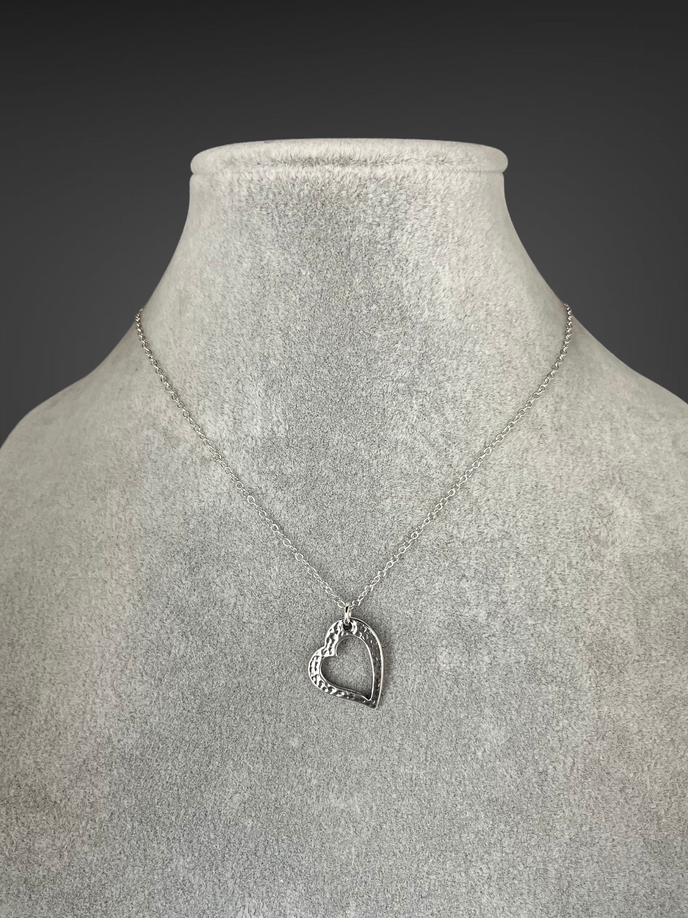Bali Sterling Silver Hammered Open Heart Charm Necklace