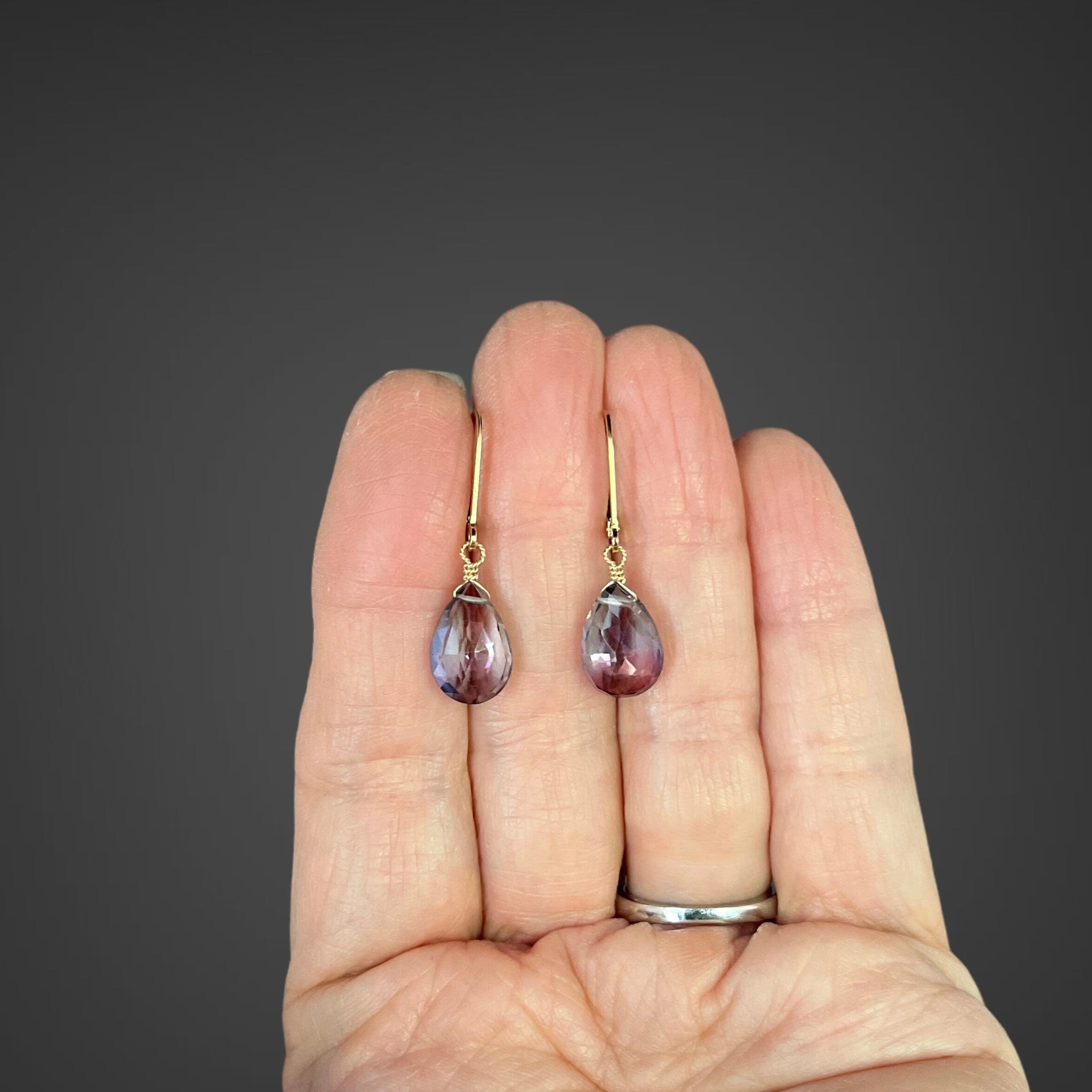 Rainbow Mystic Quartz Teardrop Earrings with Gold Filled Leverback Earwires
