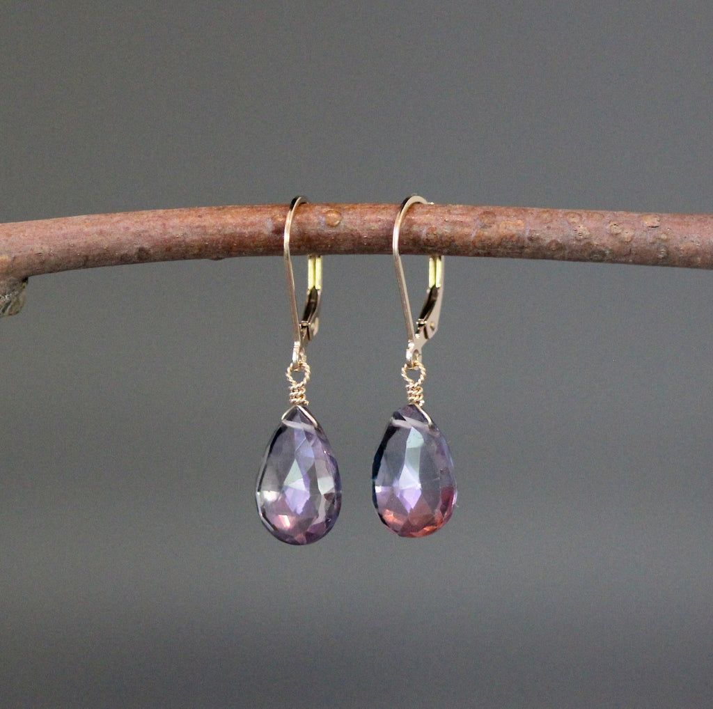 Rainbow Mystic Quartz Teardrop Earrings with Gold Filled Leverback Earwires