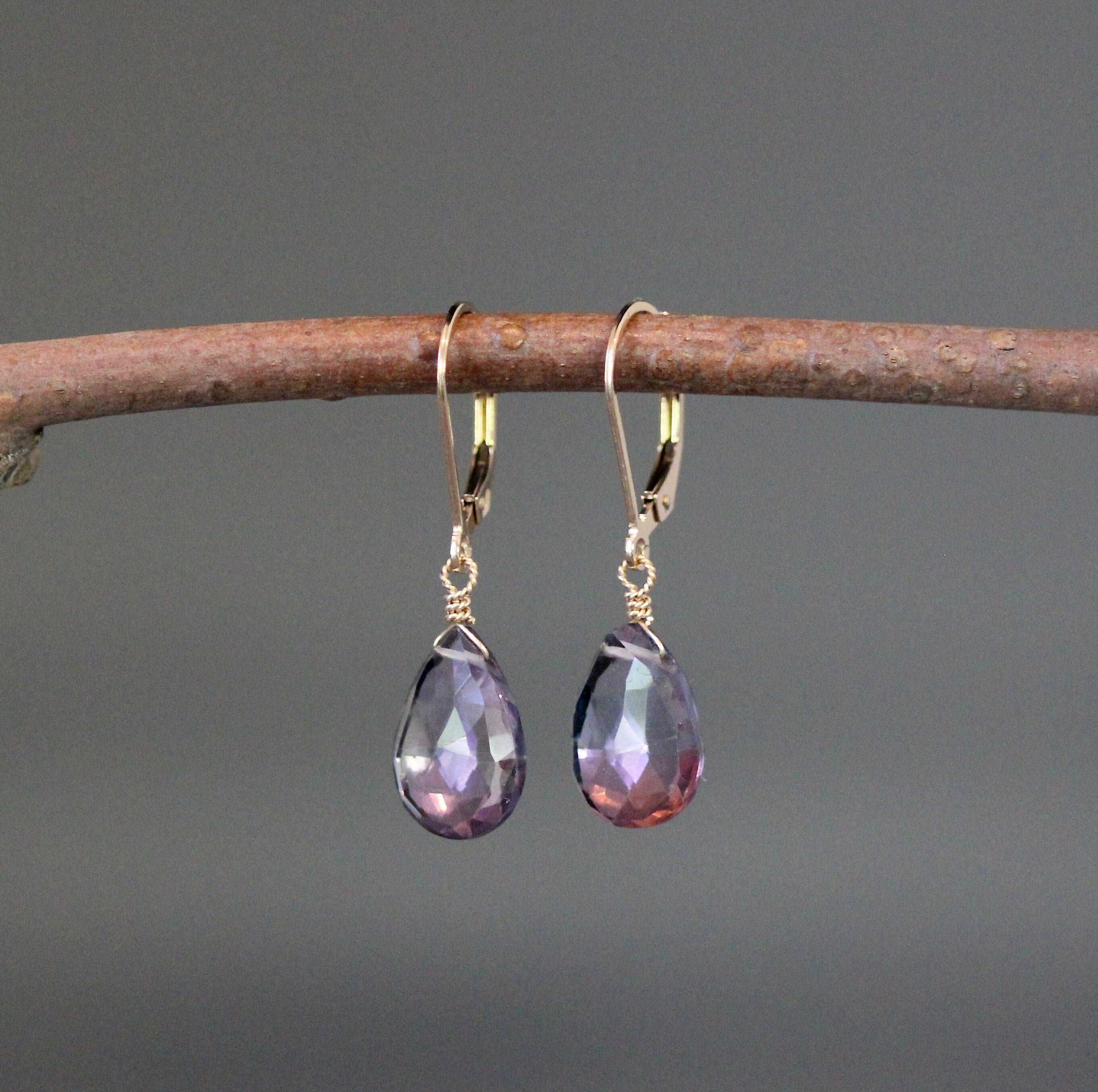 Rainbow Mystic Quartz Teardrop Earrings with Gold Filled Leverback Earwires