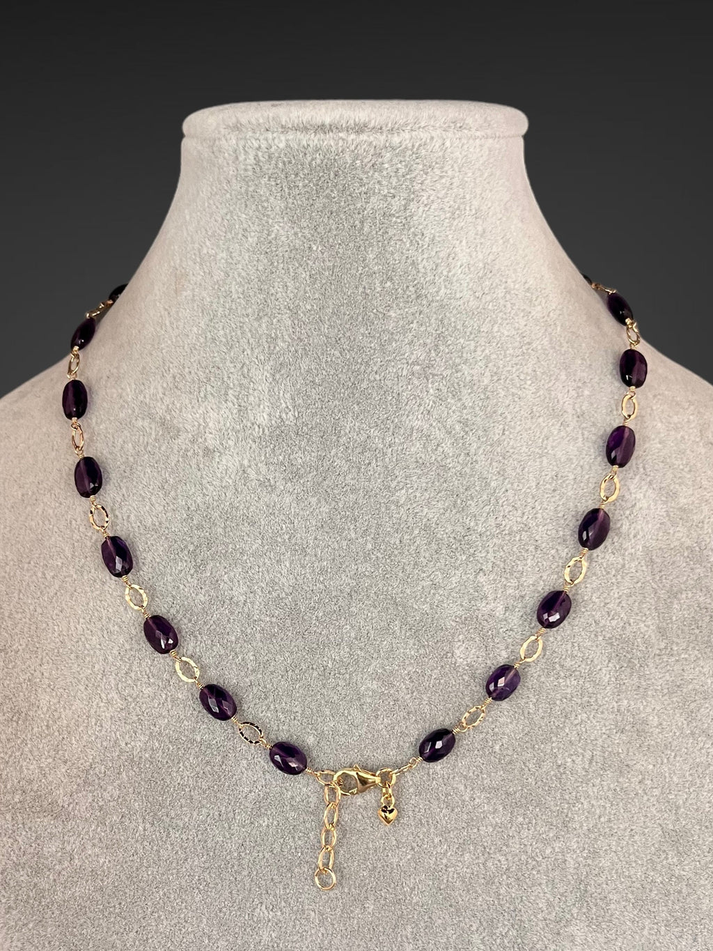 Amethyst Graduated Stone Necklace on Gold Filled Hammered Links