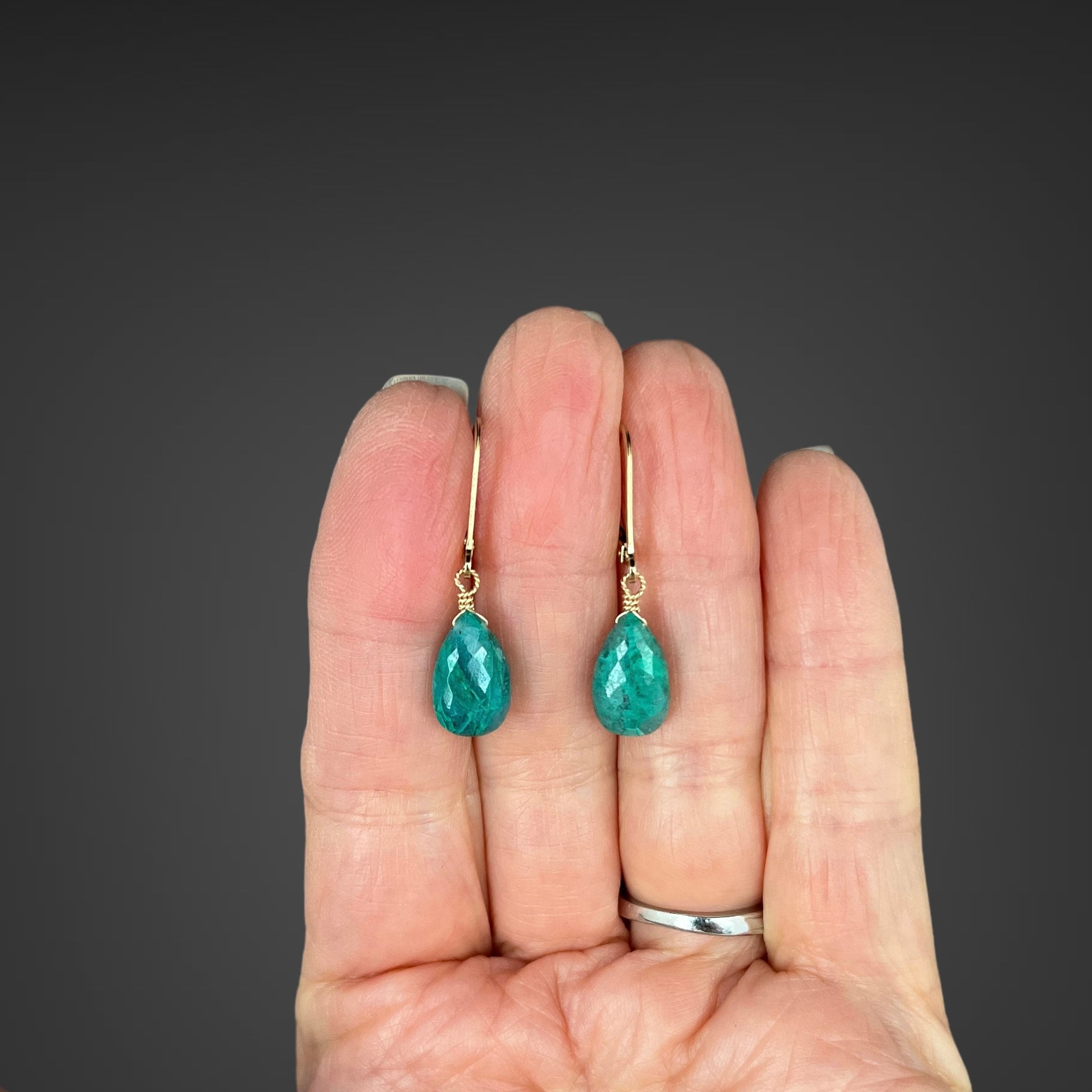 Chrysocolla Teardrop Earrings with Gold Filled Leverback Earwires