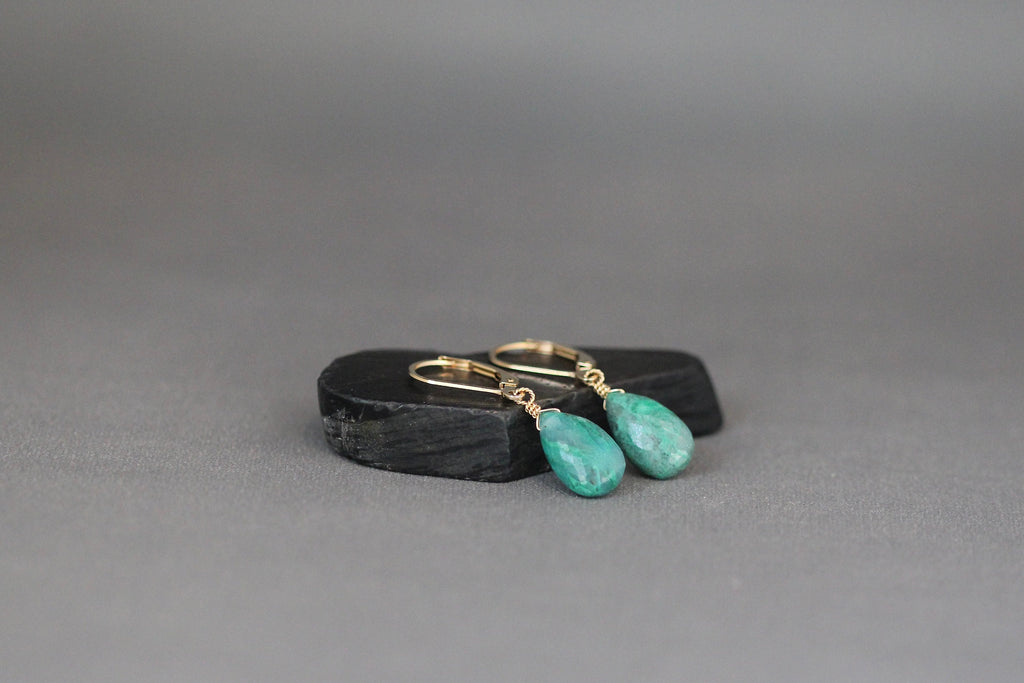Chrysocolla Teardrop Earrings with Gold Filled Leverback Earwires