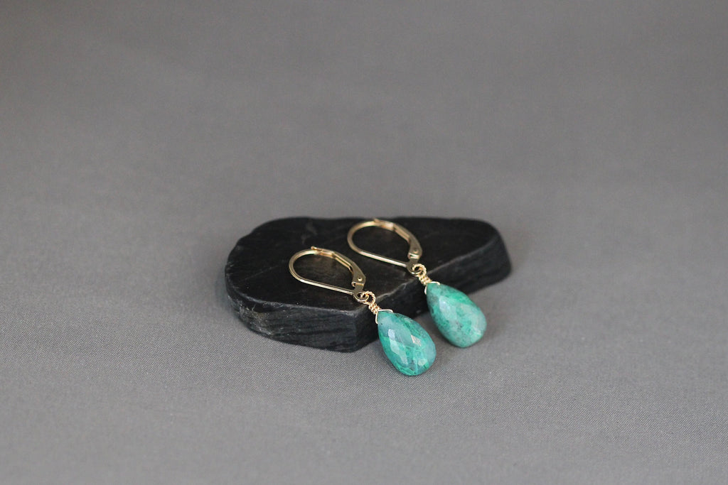 Chrysocolla Teardrop Earrings with Gold Filled Leverback Earwires