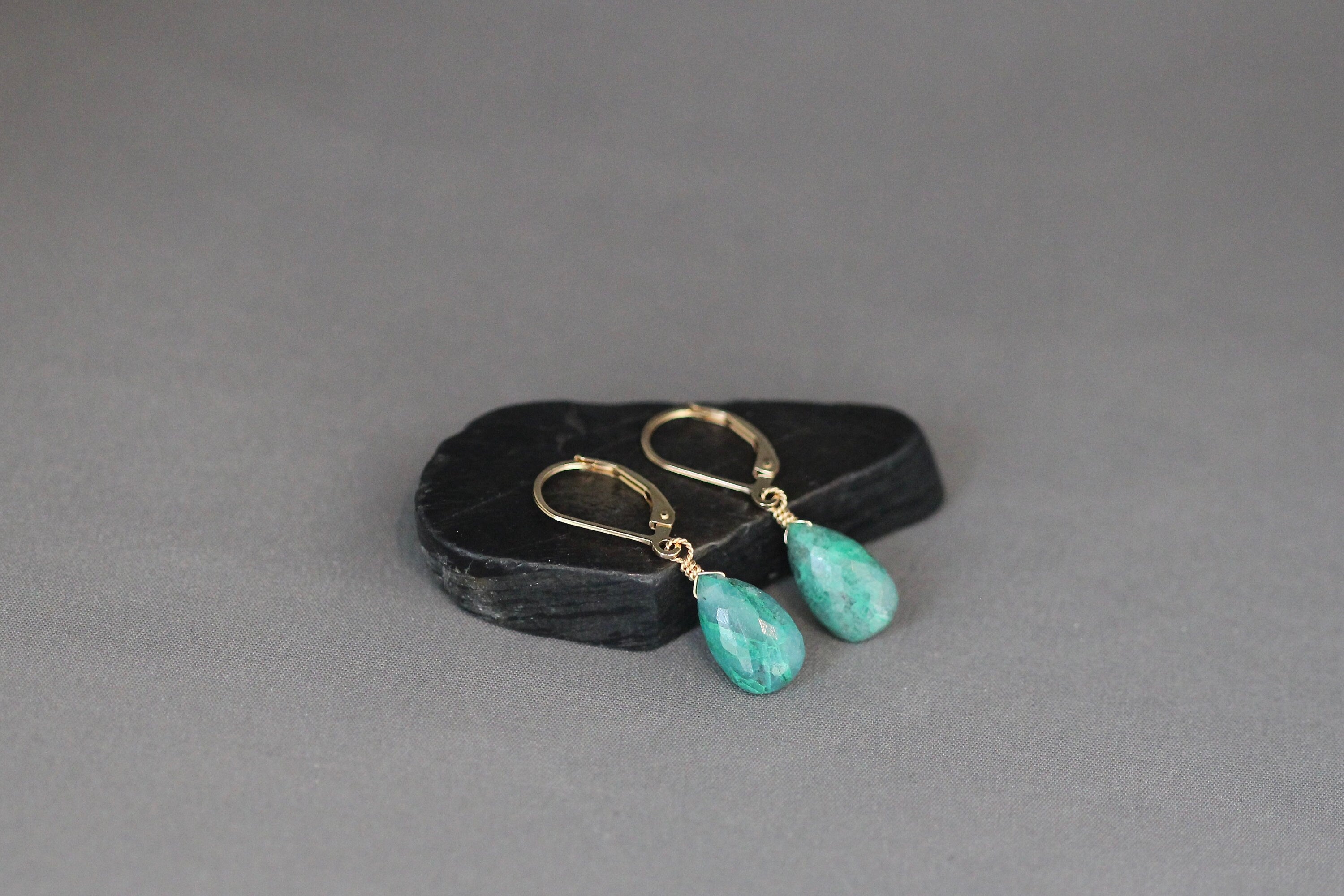 Chrysocolla Teardrop Earrings with Gold Filled Leverback Earwires
