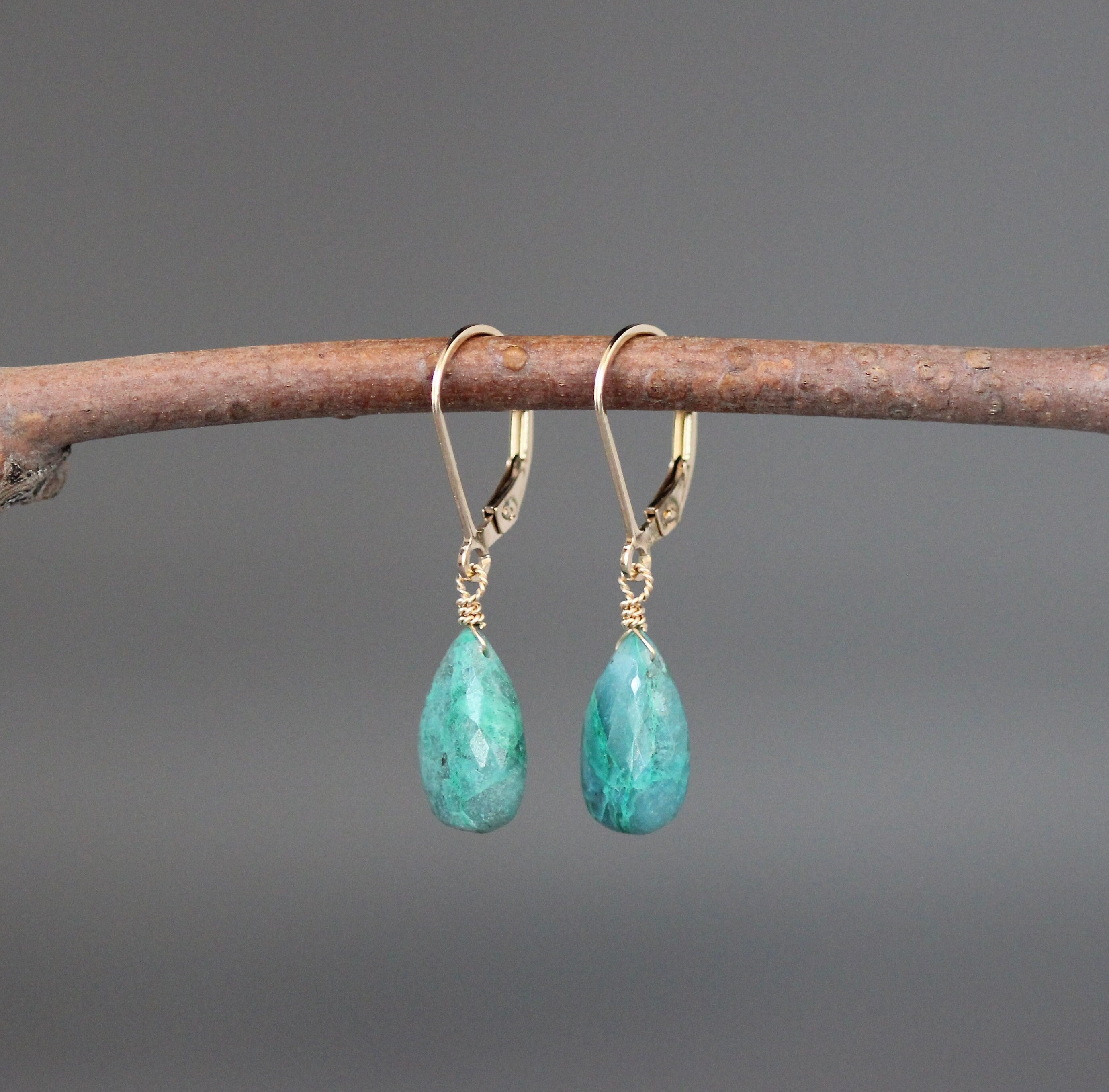 Chrysocolla Teardrop Earrings with Gold Filled Leverback Earwires