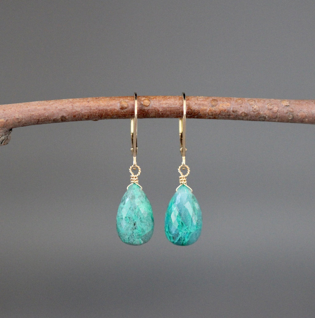 Chrysocolla Teardrop Earrings with Gold Filled Leverback Earwires