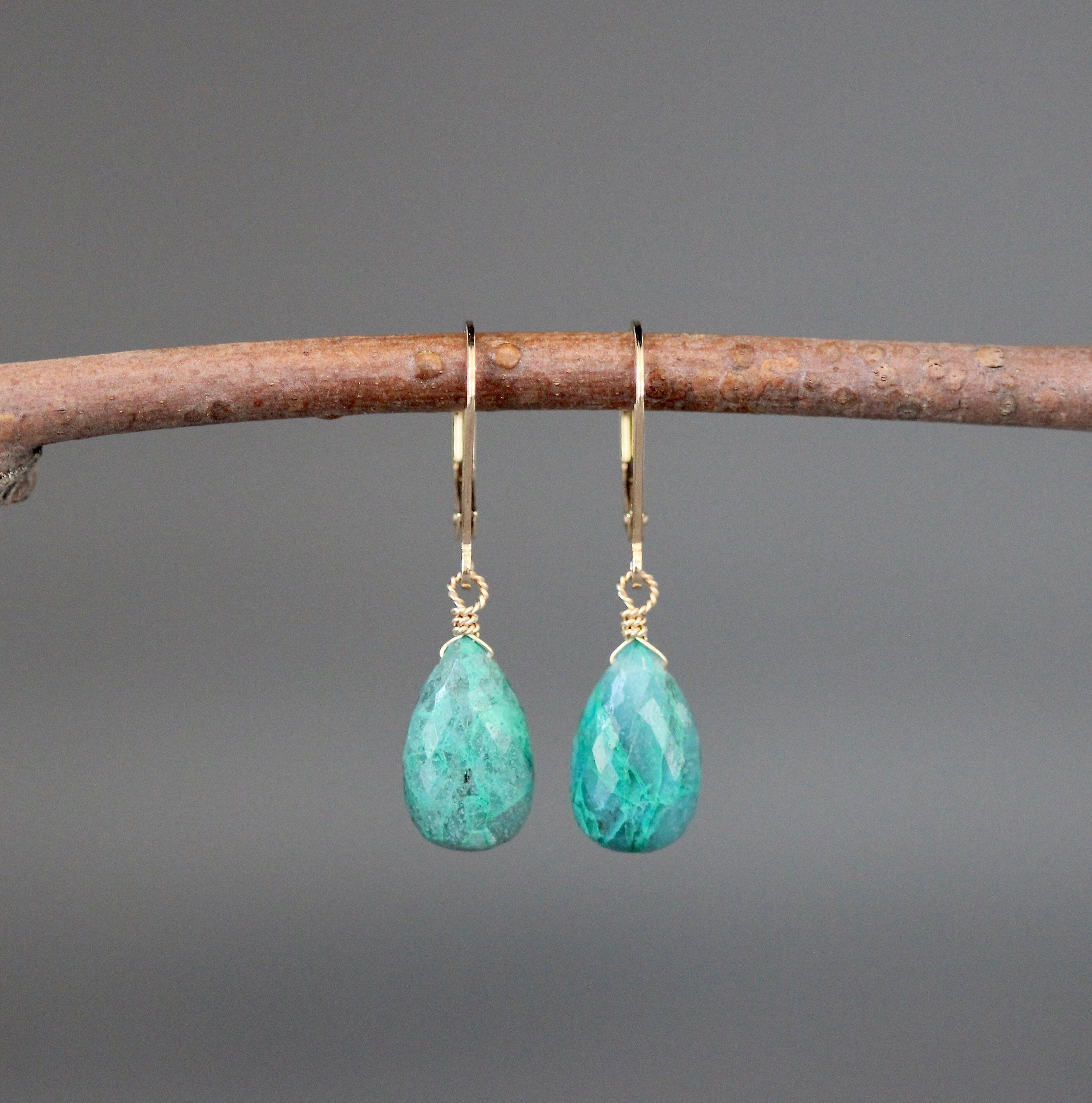 Chrysocolla Teardrop Earrings with Gold Filled Leverback Earwires