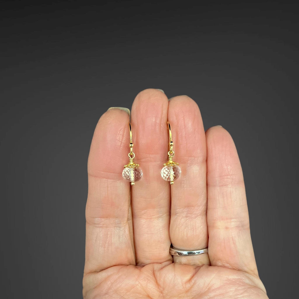 Clear Quartz Crystal Button Earrings with Gold Vermeil Caps