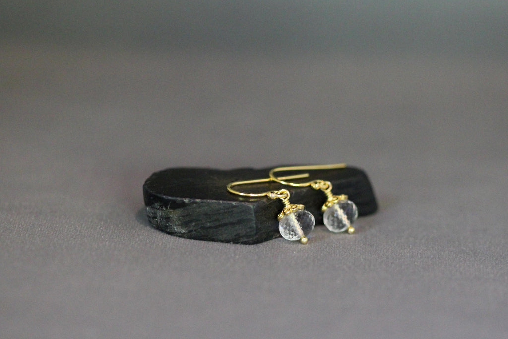 Clear Quartz Crystal Button Earrings with Gold Vermeil Caps