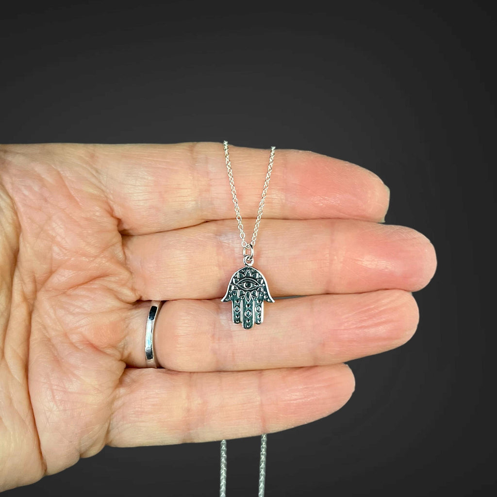 Sterling Silver Bali Hamsa and Evil Eye Pendant Necklace