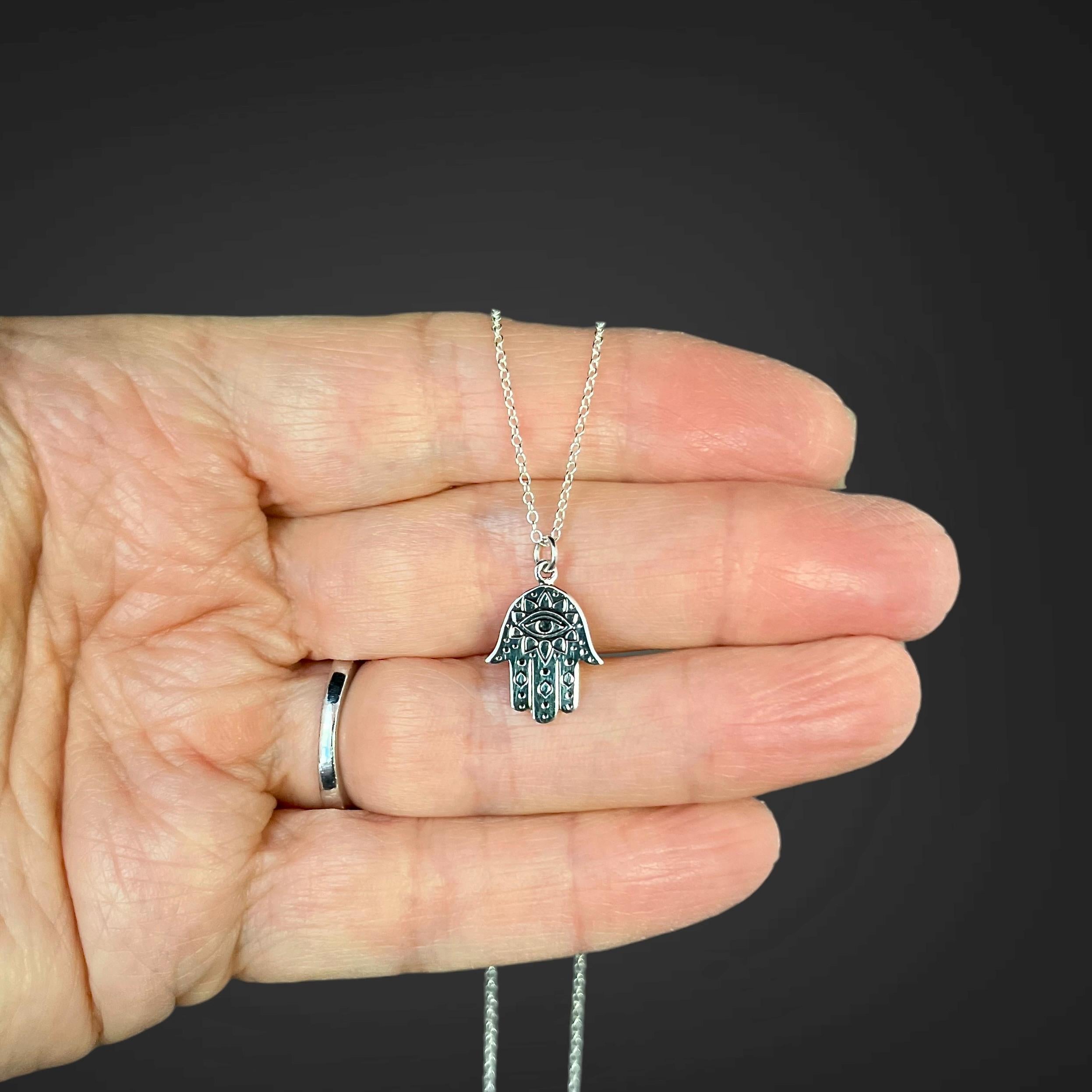 Sterling Silver Bali Hamsa and Evil Eye Pendant Necklace