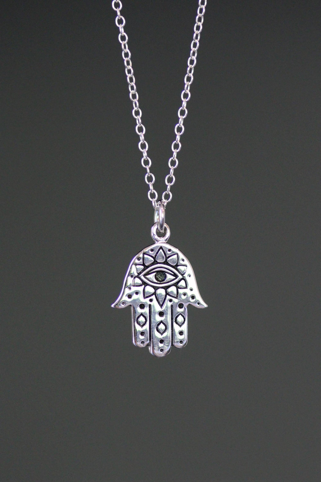 Sterling Silver Bali Hamsa and Evil Eye Pendant Necklace