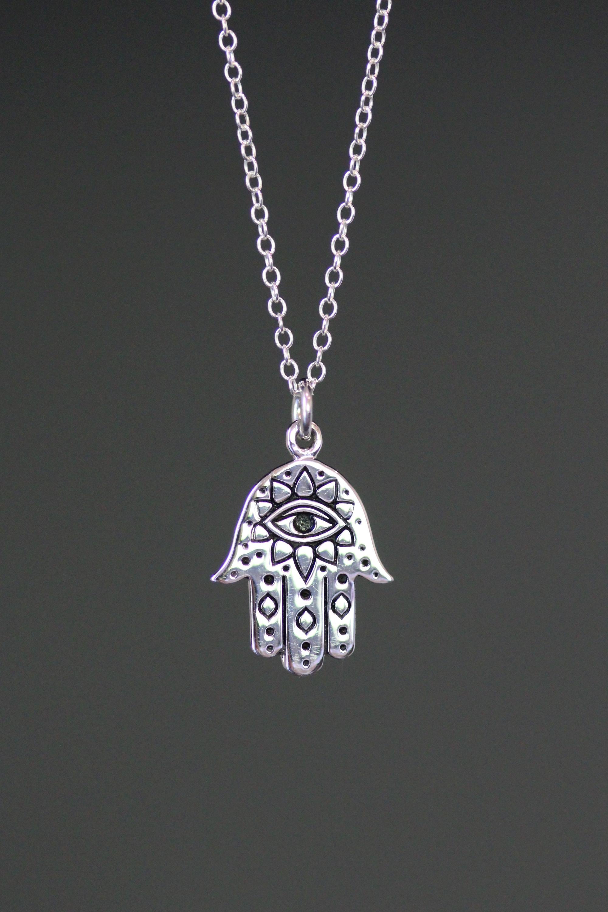 Sterling Silver Bali Hamsa and Evil Eye Pendant Necklace