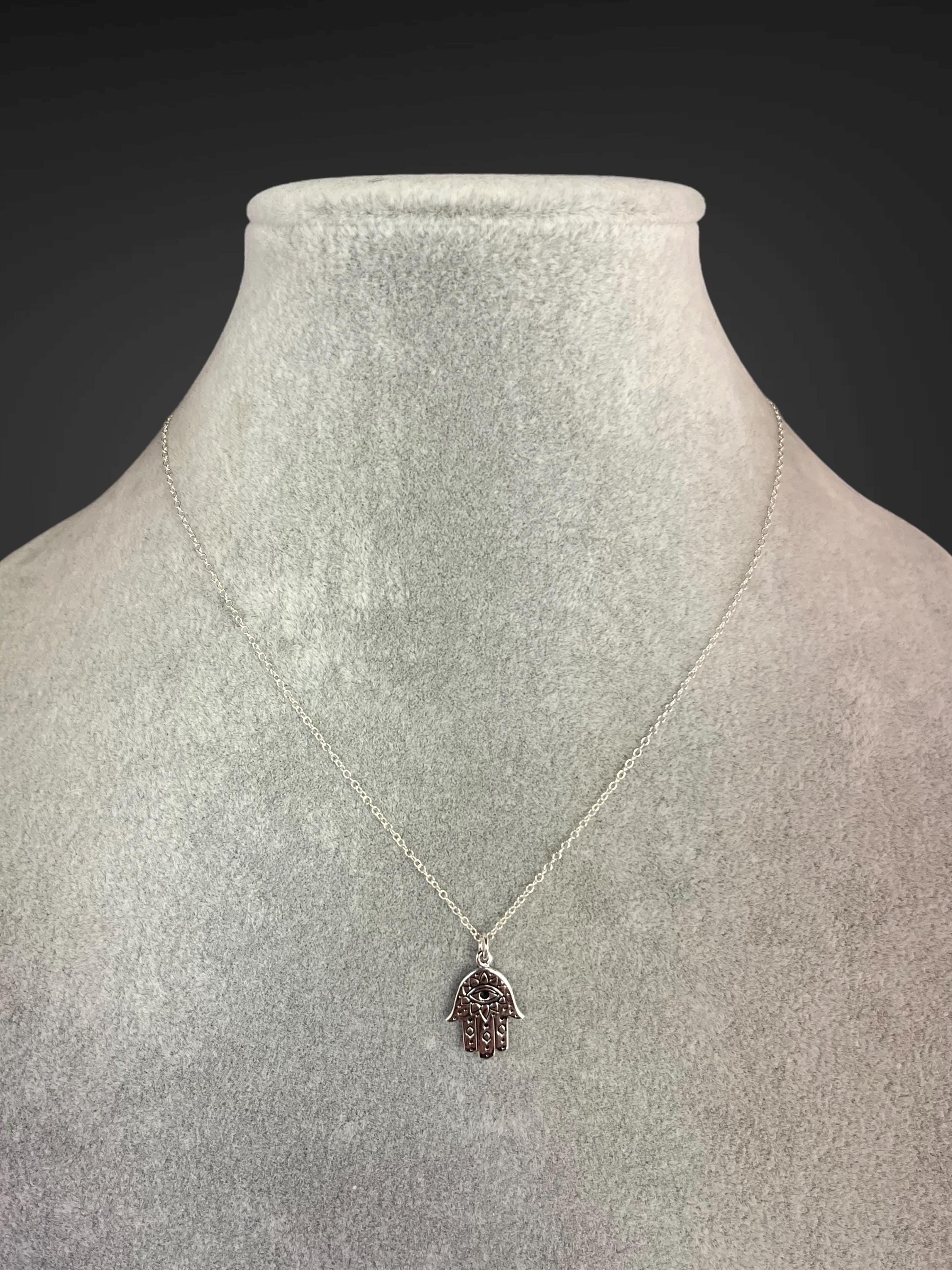 Sterling Silver Bali Hamsa and Evil Eye Pendant Necklace