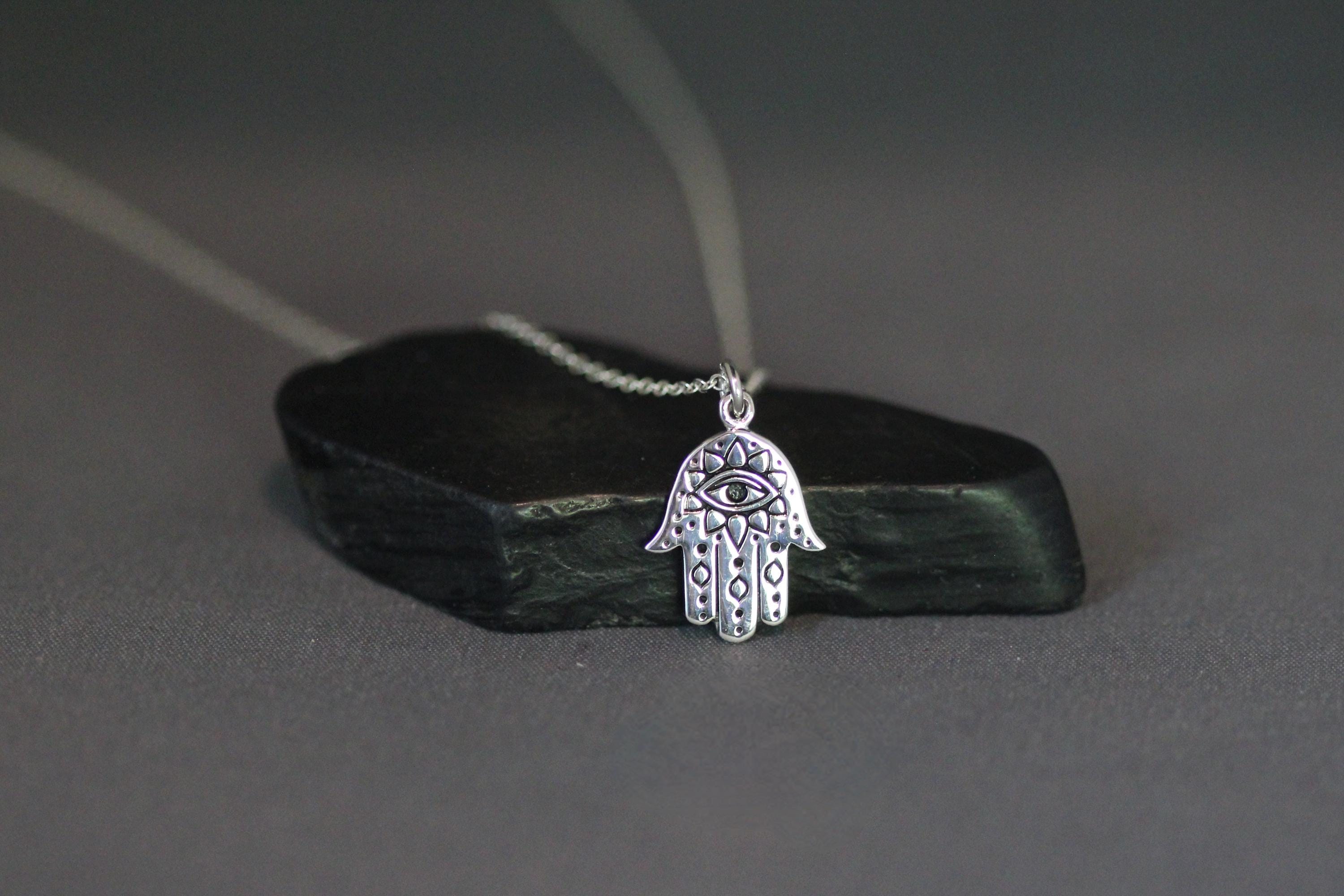 Sterling Silver Bali Hamsa and Evil Eye Pendant Necklace