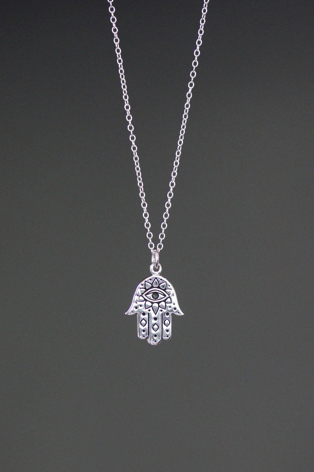 Sterling Silver Bali Hamsa and Evil Eye Pendant Necklace