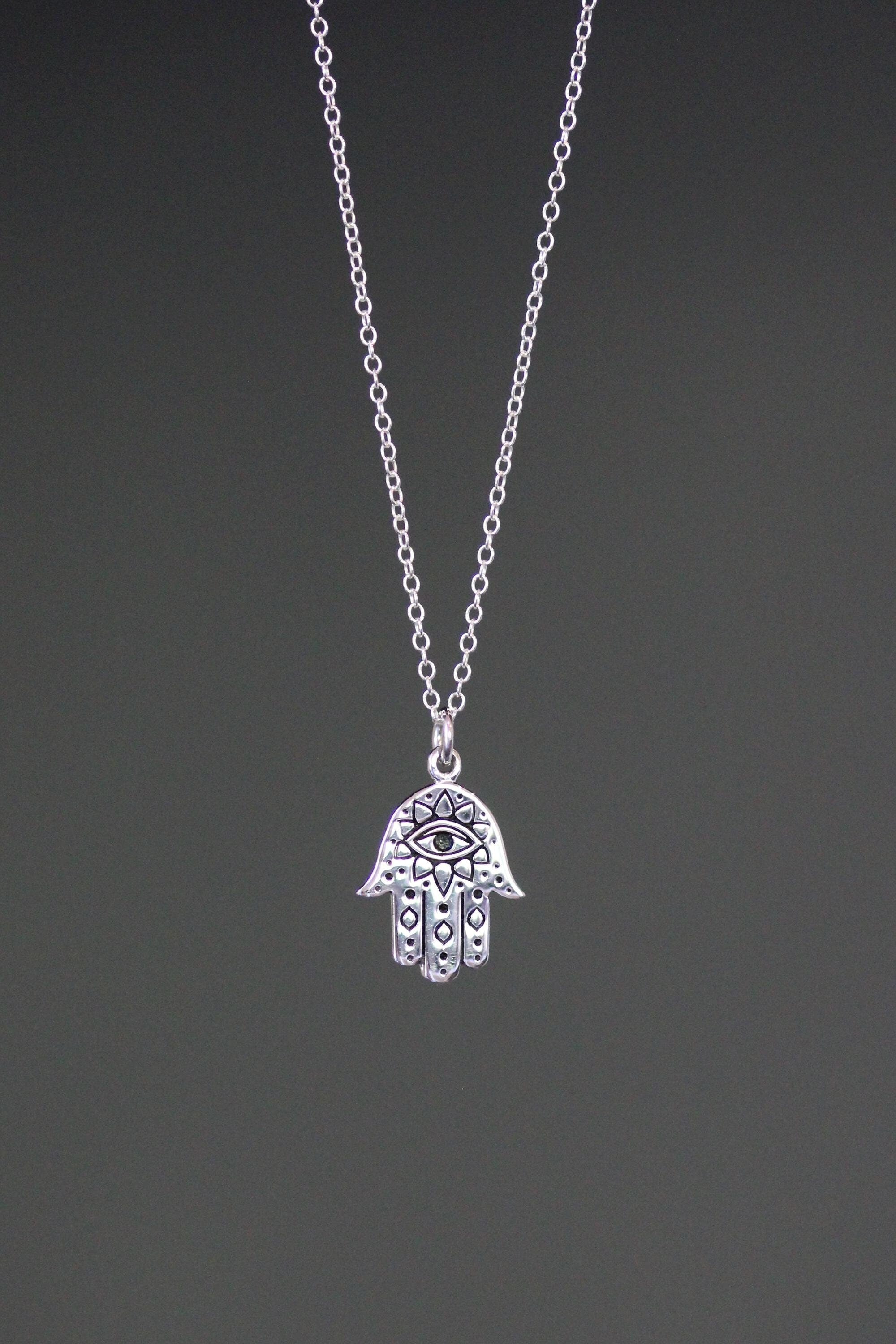 Sterling Silver Bali Hamsa and Evil Eye Pendant Necklace