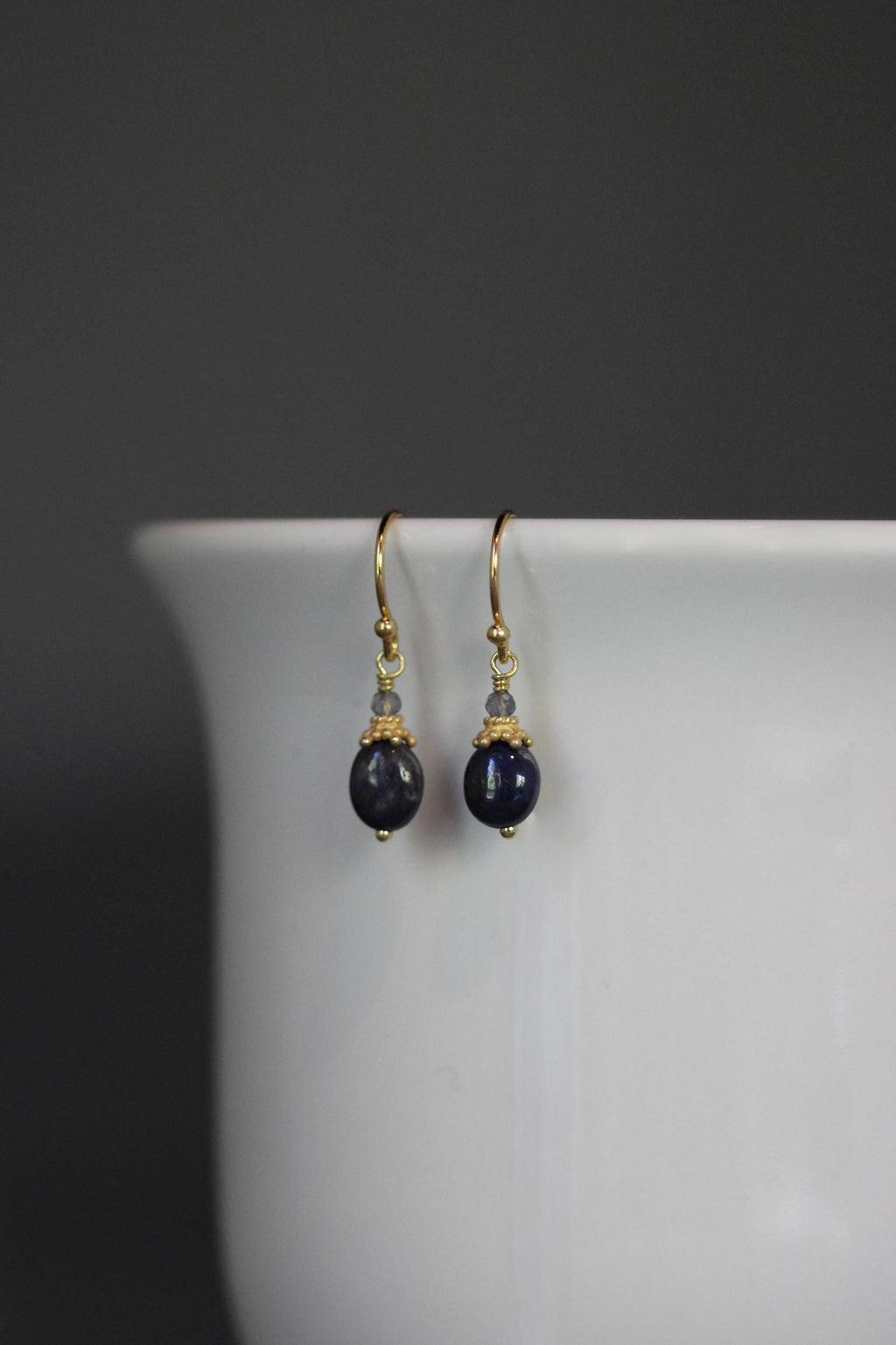 Blue Sapphire and Iolite Gold Vermeil Dangle Earrings