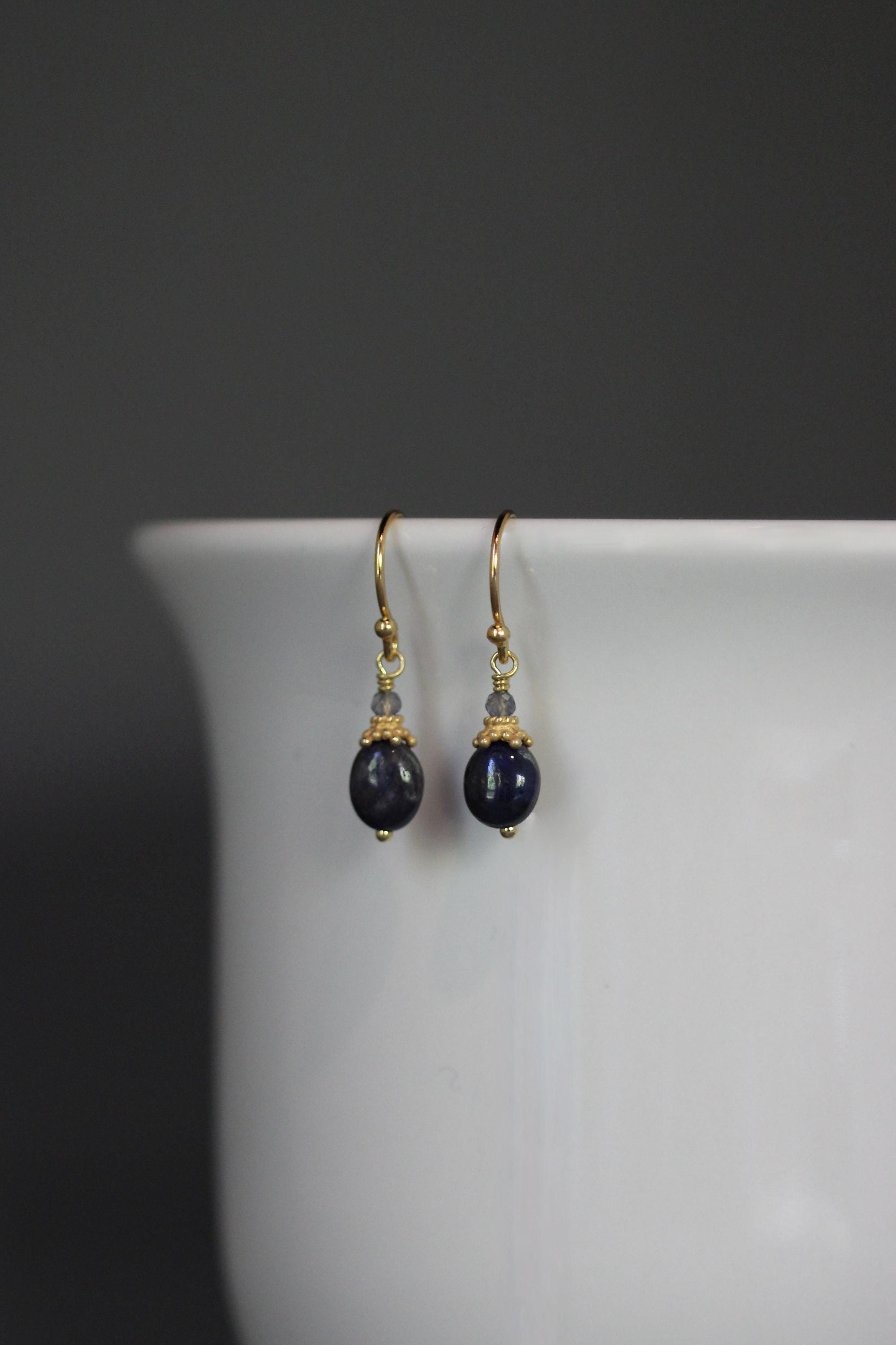 Blue Sapphire and Iolite Gold Vermeil Dangle Earrings