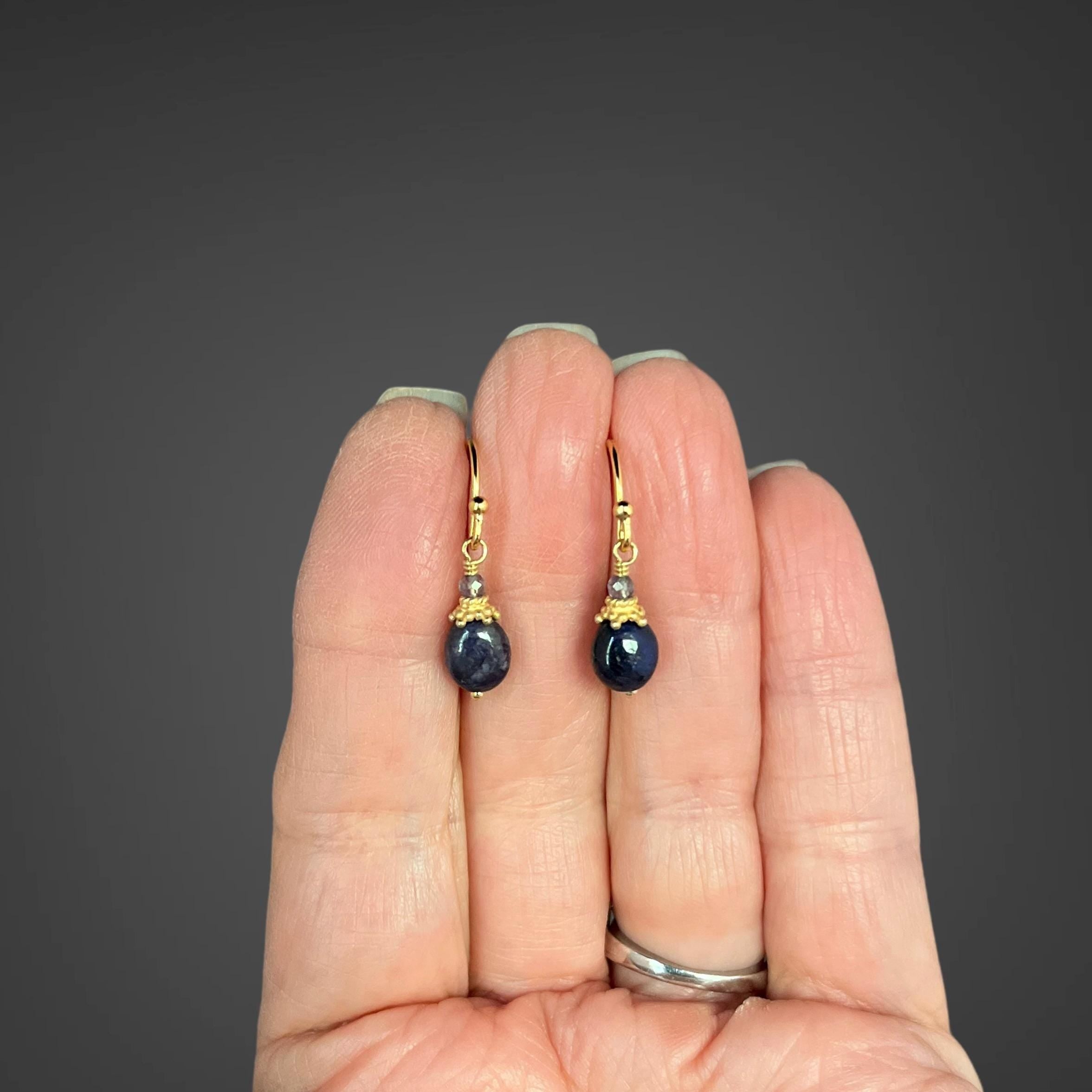 Blue Sapphire and Iolite Gold Vermeil Dangle Earrings