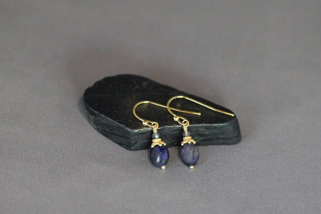 Blue Sapphire and Iolite Gold Vermeil Dangle Earrings