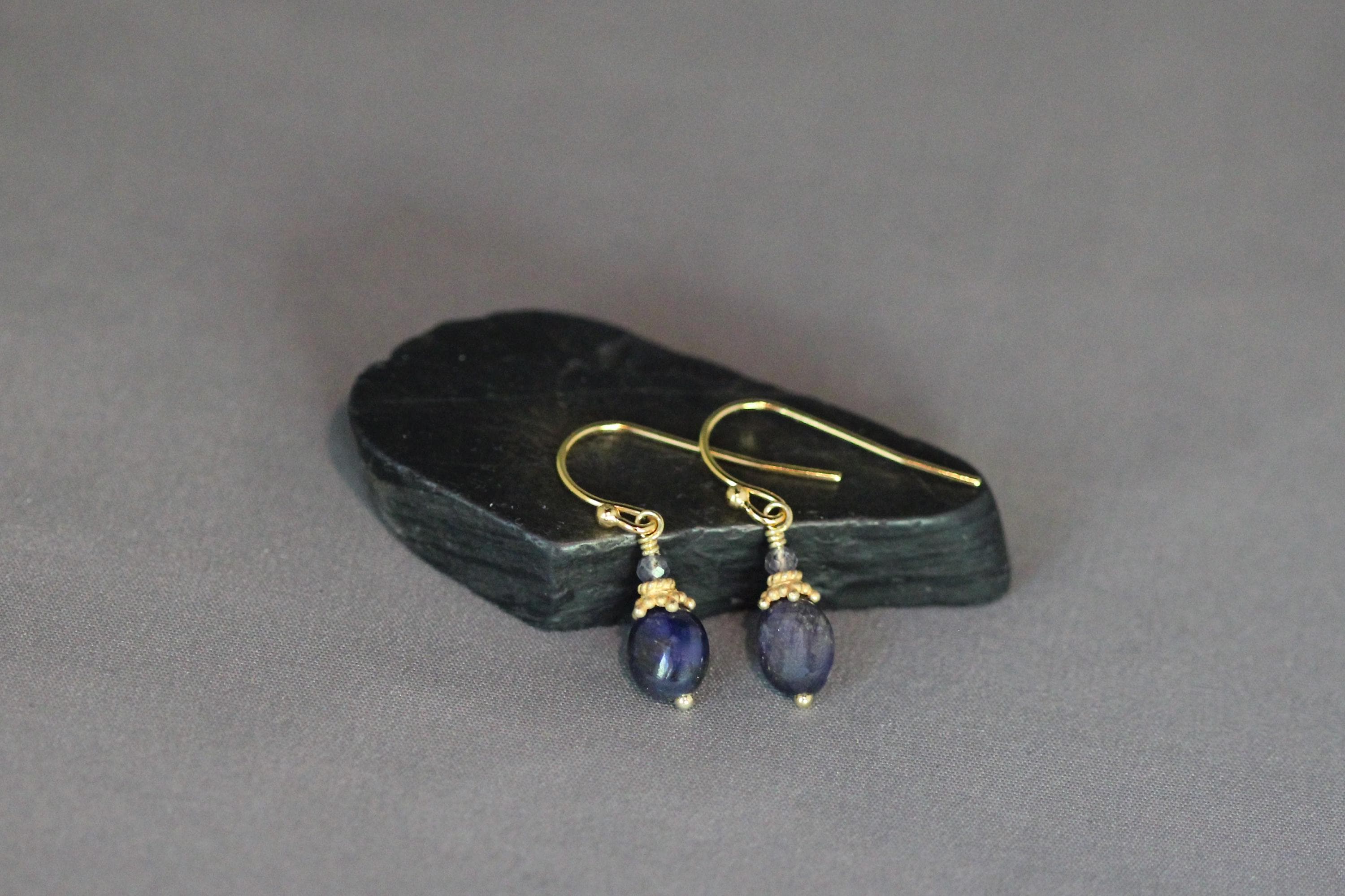 Blue Sapphire and Iolite Gold Vermeil Dangle Earrings