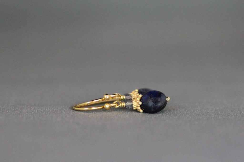 Blue Sapphire and Iolite Gold Vermeil Dangle Earrings