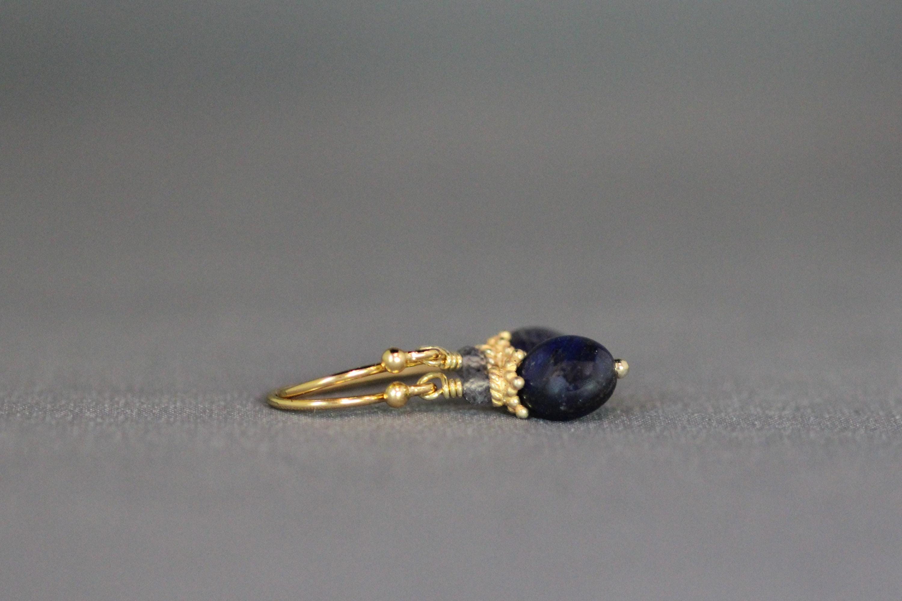 Blue Sapphire and Iolite Gold Vermeil Dangle Earrings