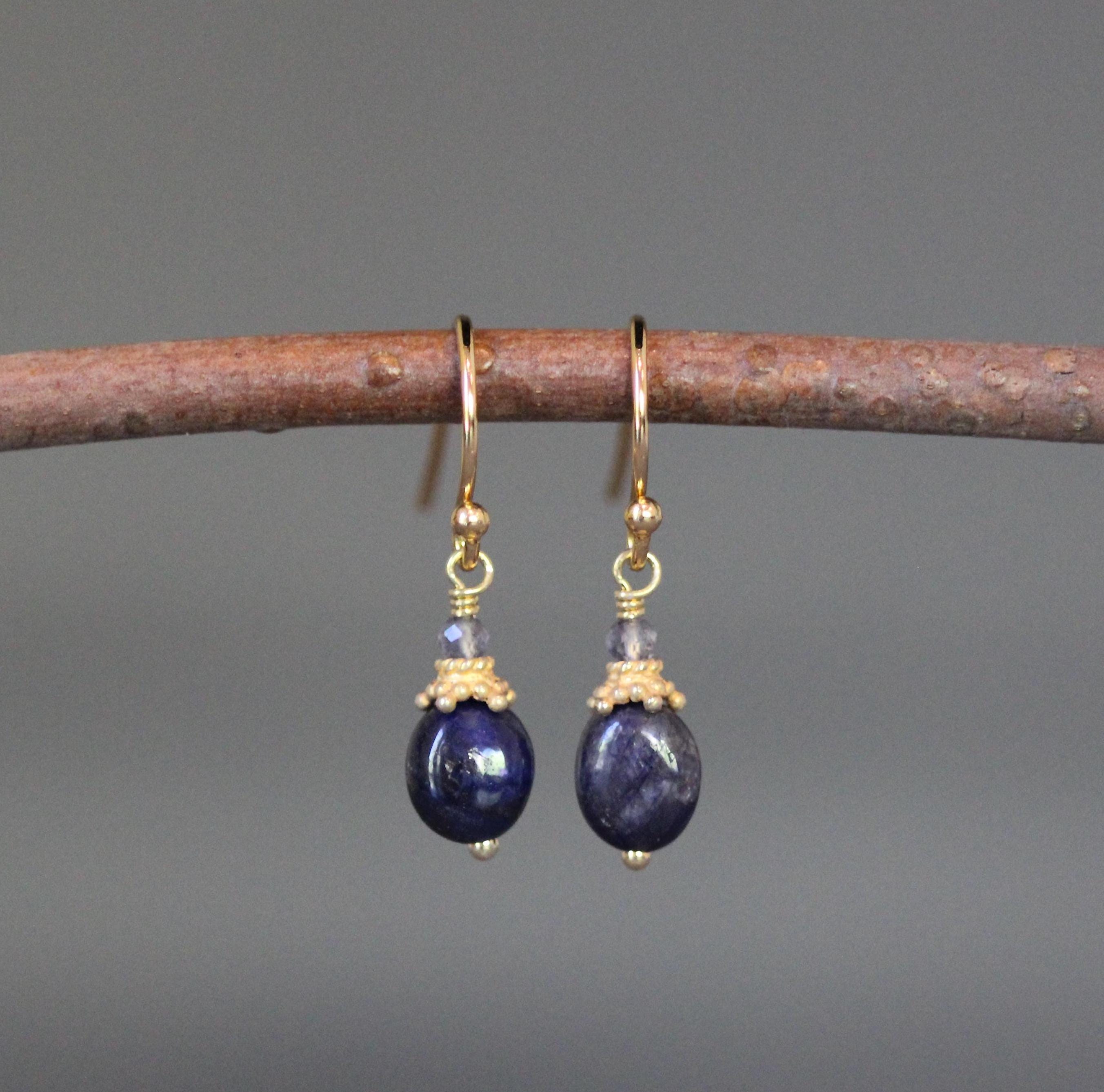 Blue Sapphire and Iolite Gold Vermeil Dangle Earrings