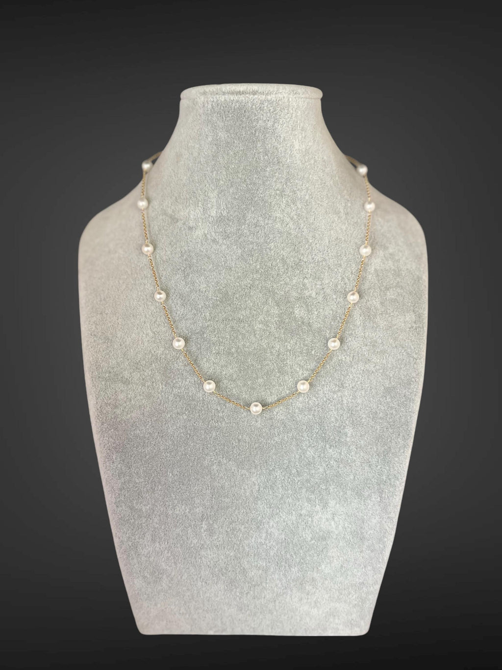 White Freshwater Pearl Tin Cup Style Necklace with Gold Filled Chain