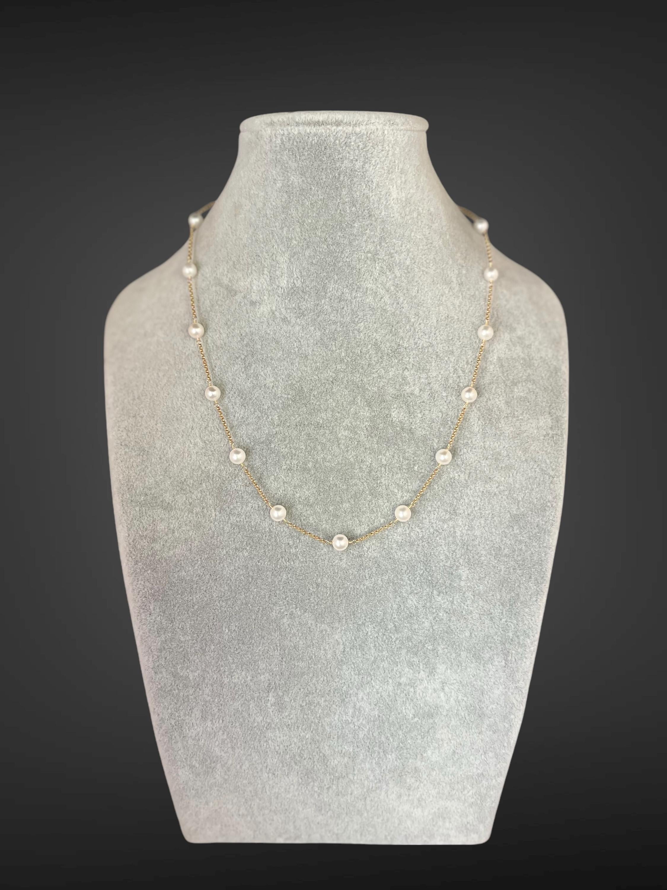 White Freshwater Pearl Tin Cup Style Necklace with Gold Filled Chain
