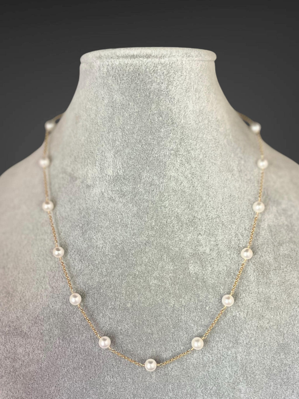 White Freshwater Pearl Tin Cup Style Necklace with Gold Filled Chain