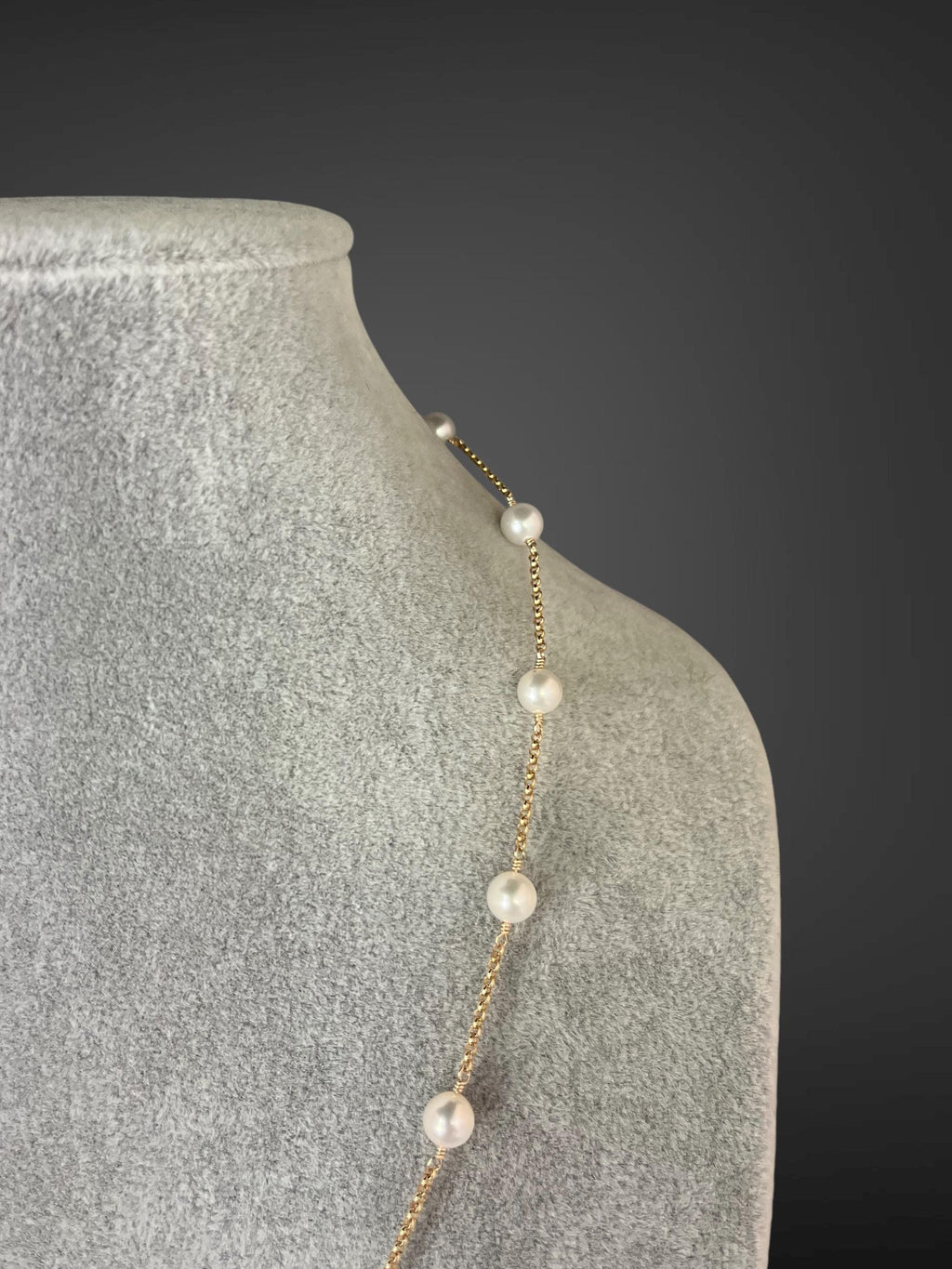 White Freshwater Pearl Tin Cup Style Necklace with Gold Filled Chain