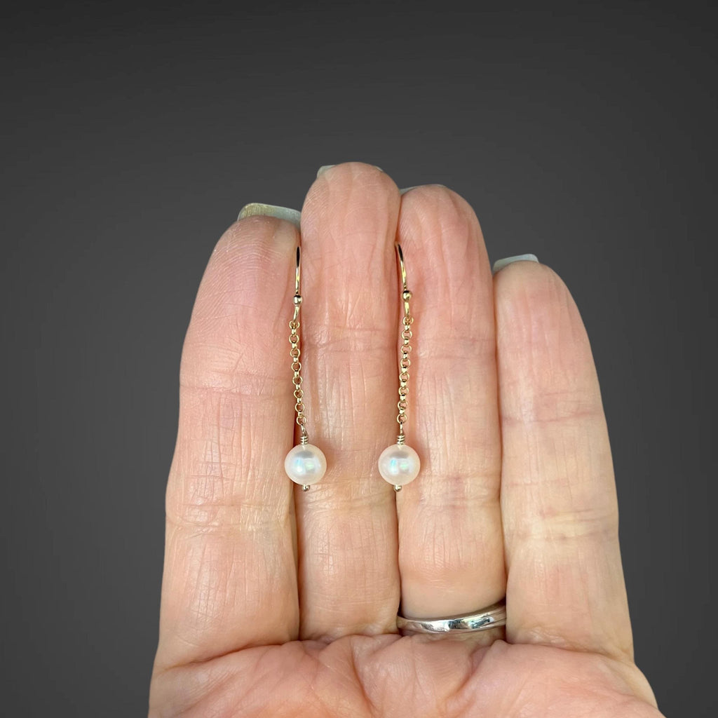 White Freshwater Pearl Tin Cup Style Necklace with Gold Filled Chain