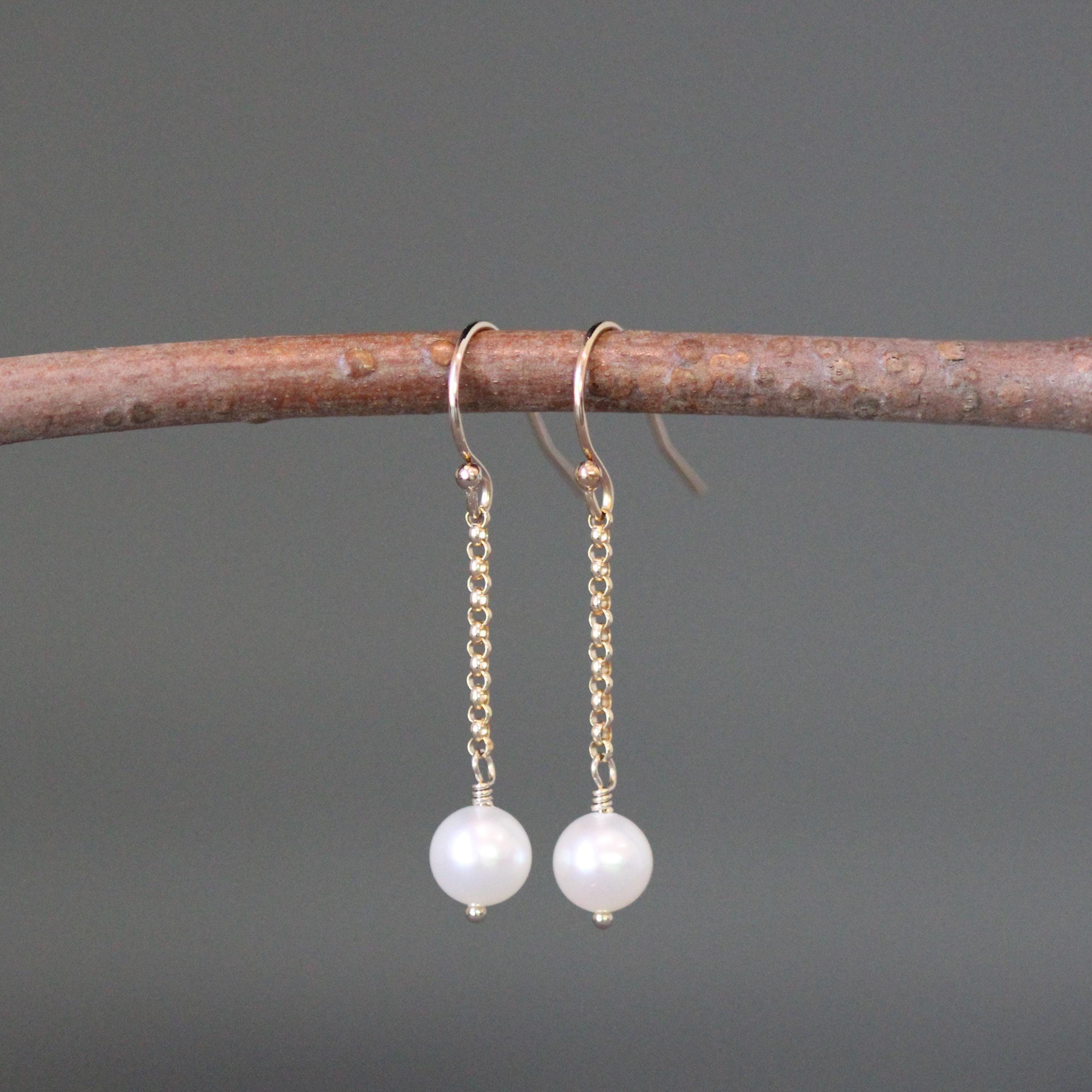 White Freshwater Pearl Tin Cup Style Necklace with Gold Filled Chain