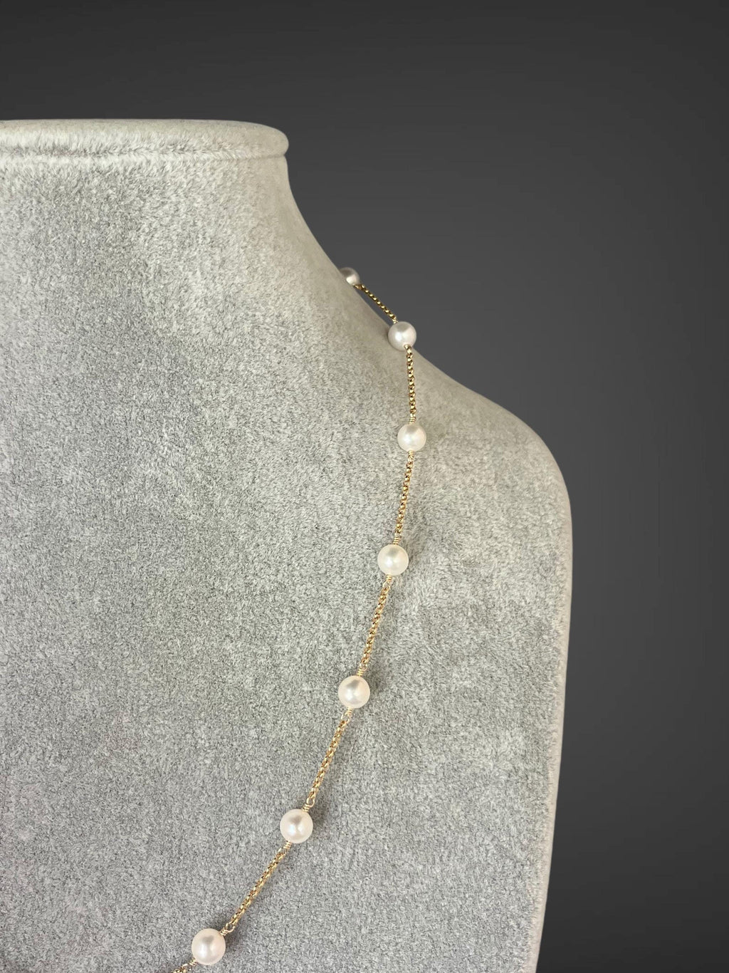 White Freshwater Pearl Tin Cup Style Necklace with Gold Filled Chain