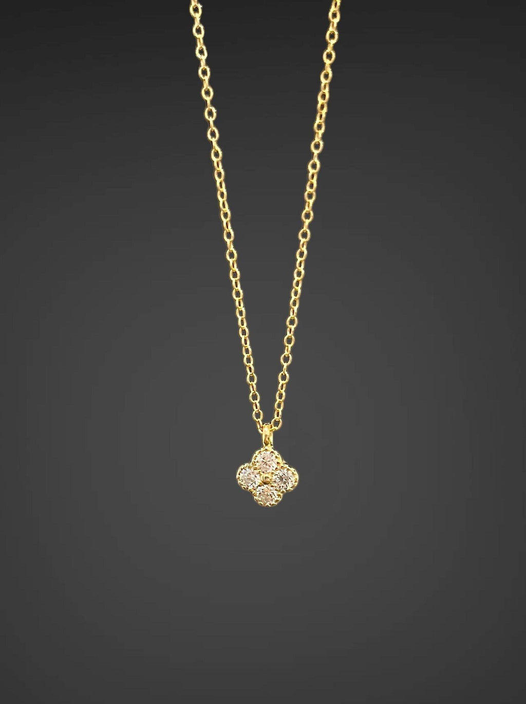 Cubic Zirconia Gold Vermeil Small Flower Pendant Necklace on Gold Filled Chain