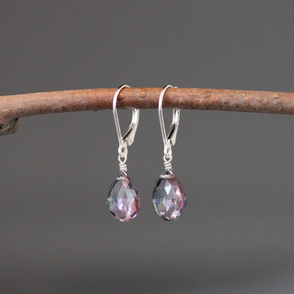 Rainbow Mystic Quartz Teardrop Earrings on Sterling Silver Leverbacks
