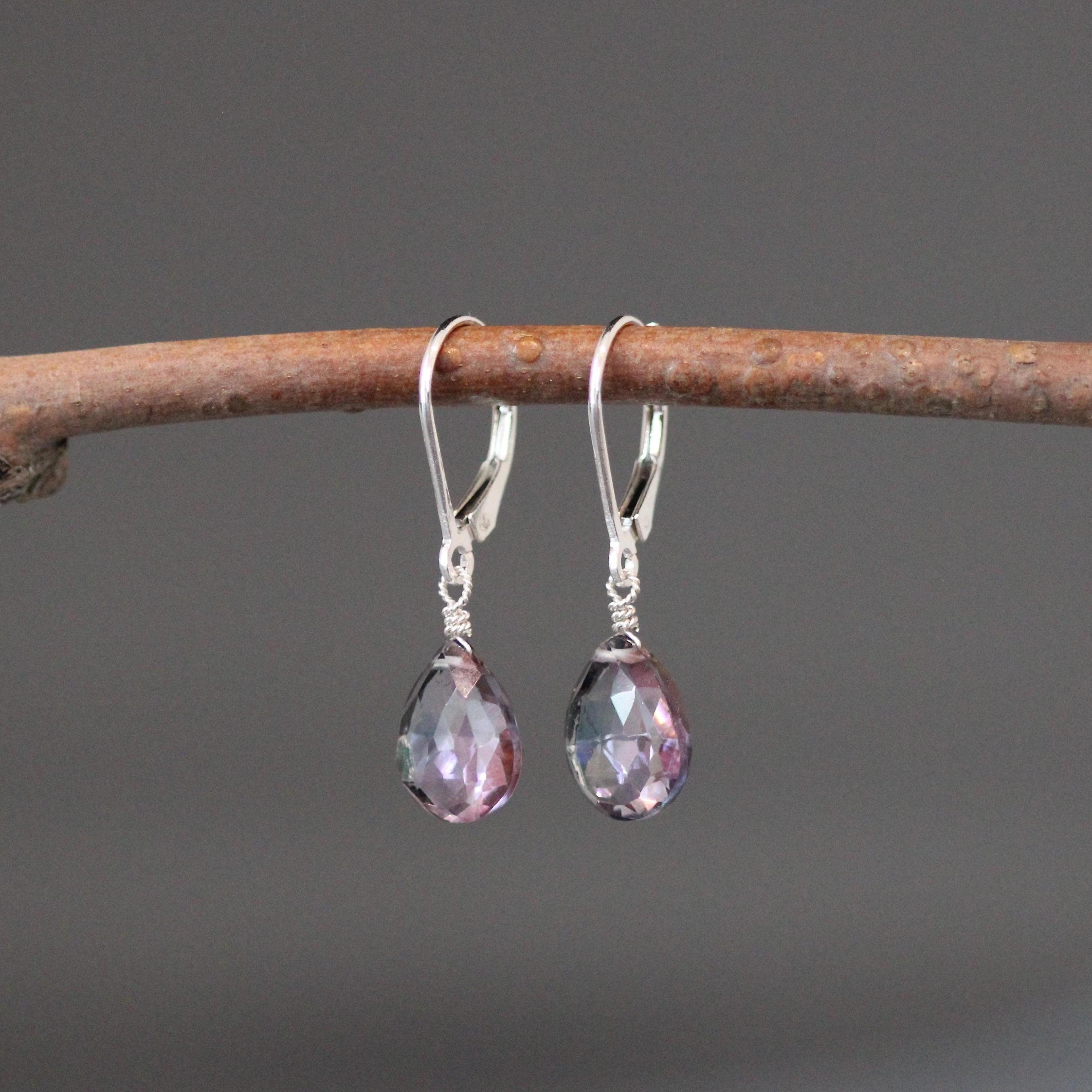 Rainbow Mystic Quartz Teardrop Earrings on Sterling Silver Leverbacks