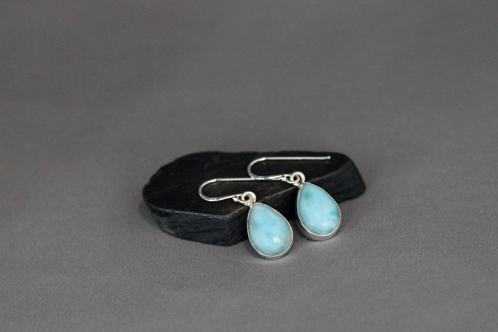 Larimar Teardrop Bezel Dangle Earrings in Sterling Silver