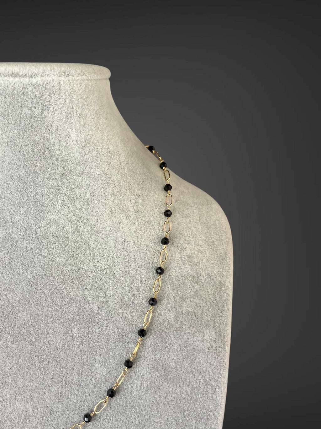 Black Spinel Station Necklace on Gold Filled Chain
