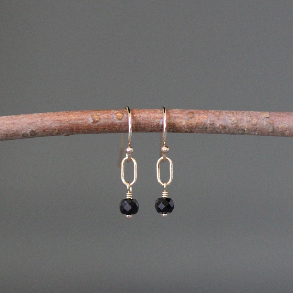 Black Spinel Station Necklace on Gold Filled Chain