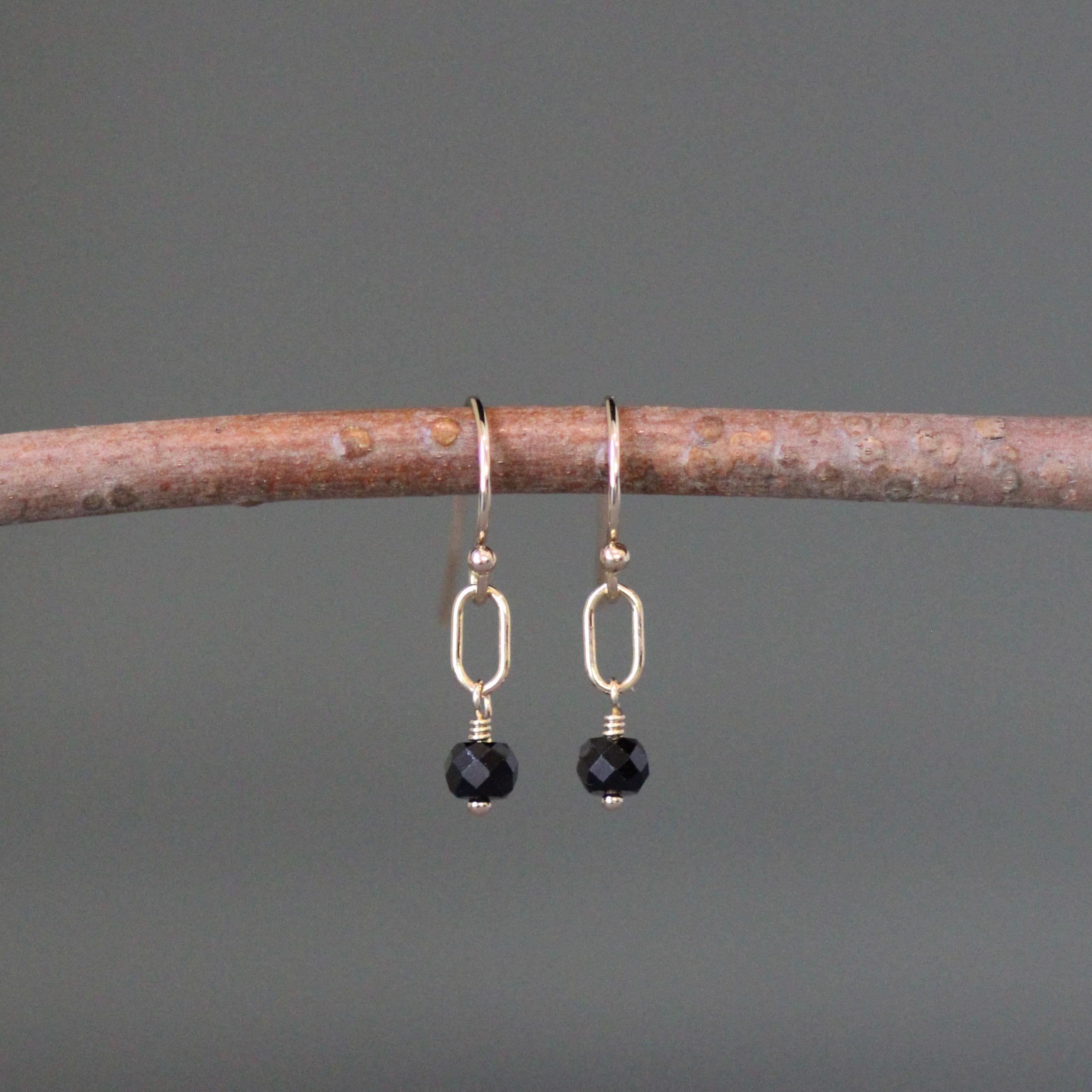 Black Spinel Station Necklace on Gold Filled Chain