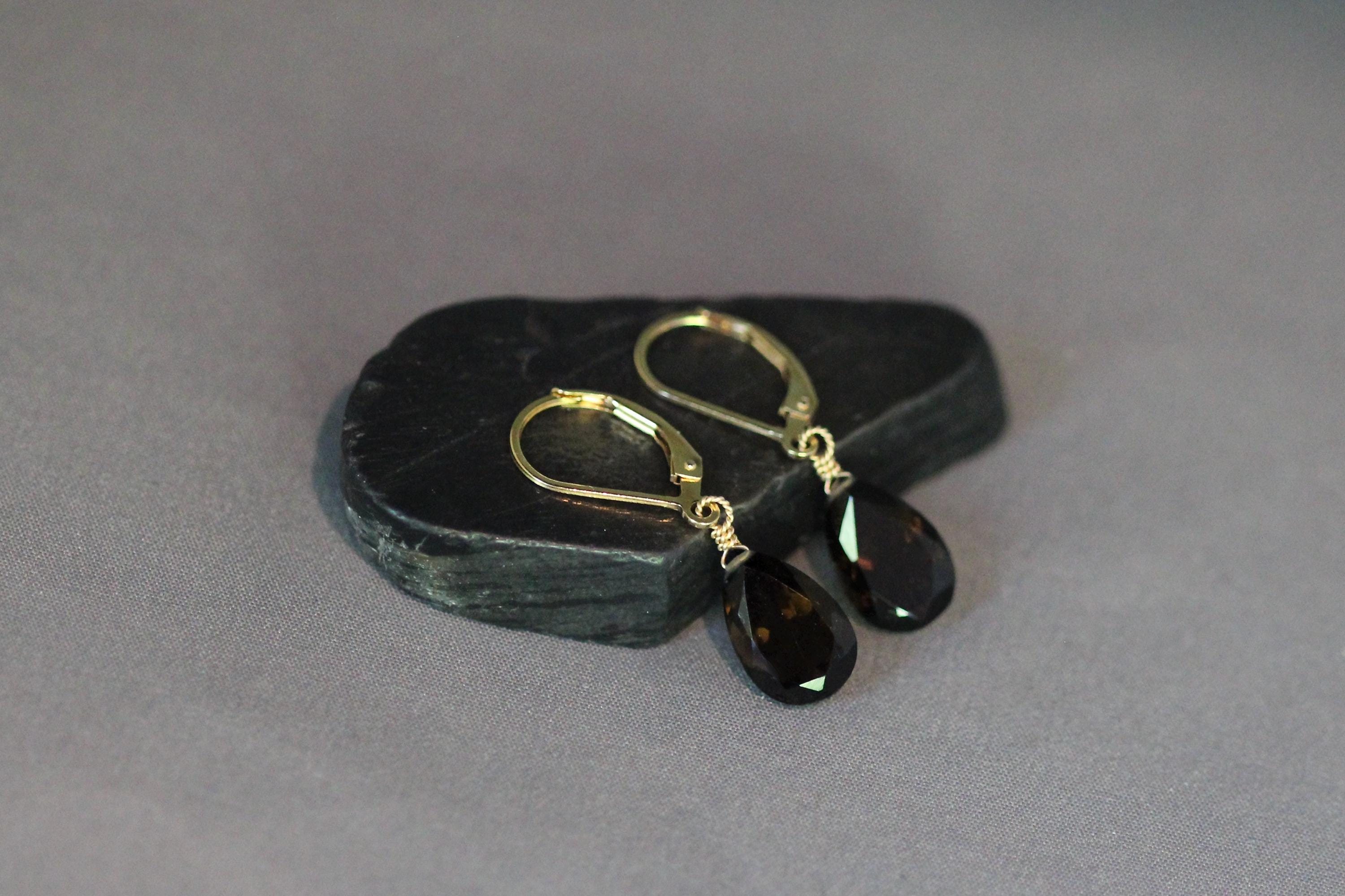 Smoky Quartz Teardrop Earrings on Gold Filled Leverbacks