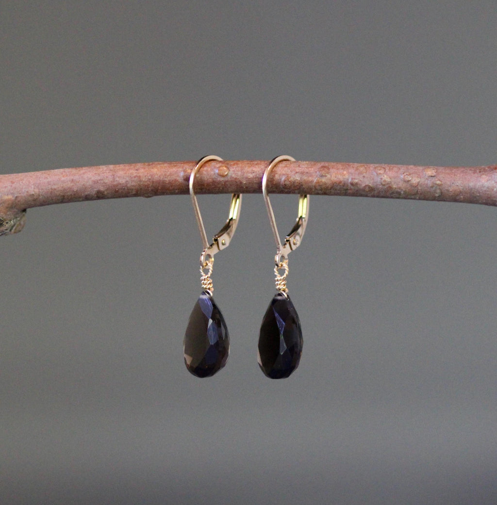 Smoky Quartz Teardrop Earrings on Gold Filled Leverbacks